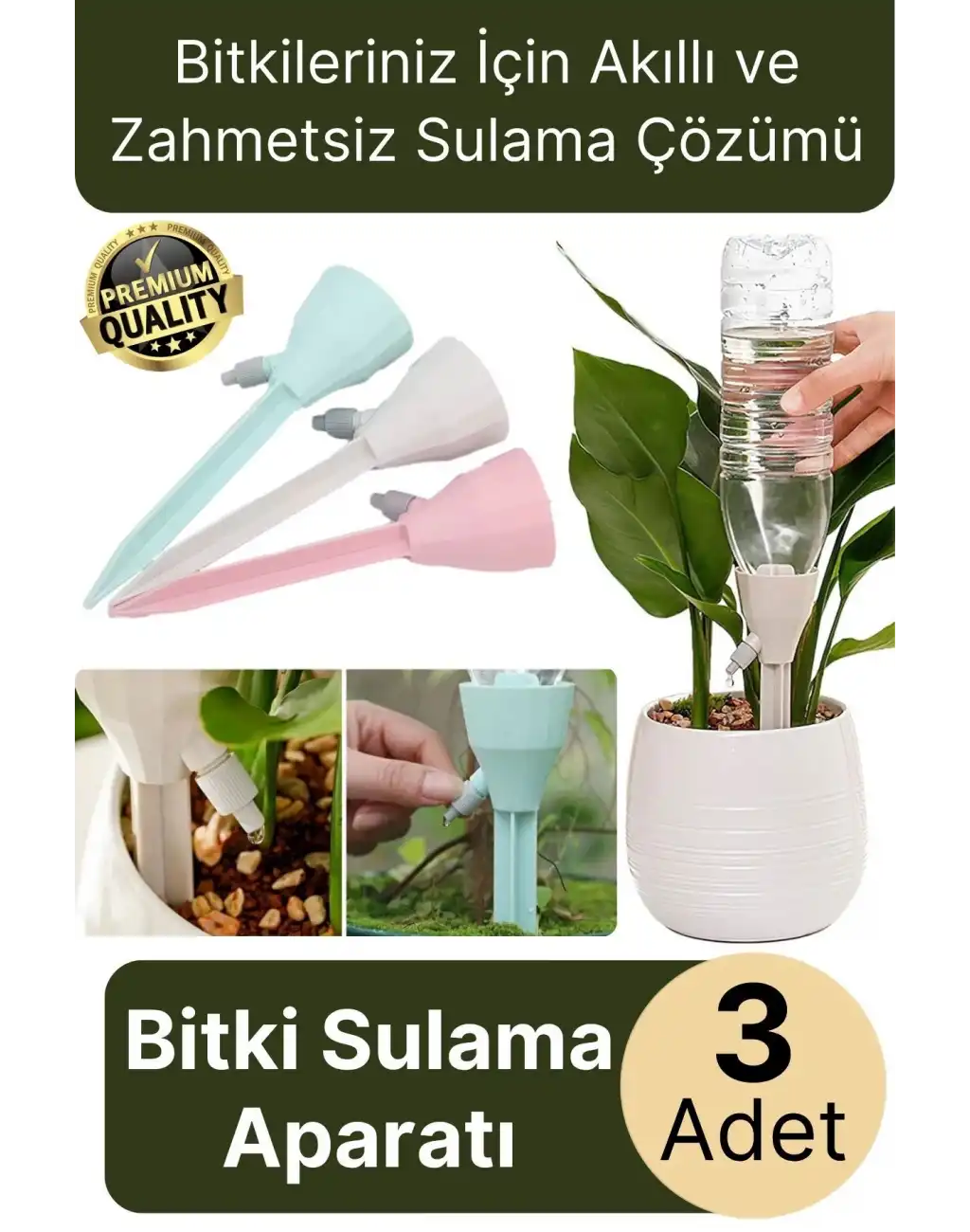 #Bitki Kontrollü Düzenli Damlatma Ayarlanır Başlık Pet Şişe Uyumlu 3lü Otomatik Bitki Sulama Aparatı