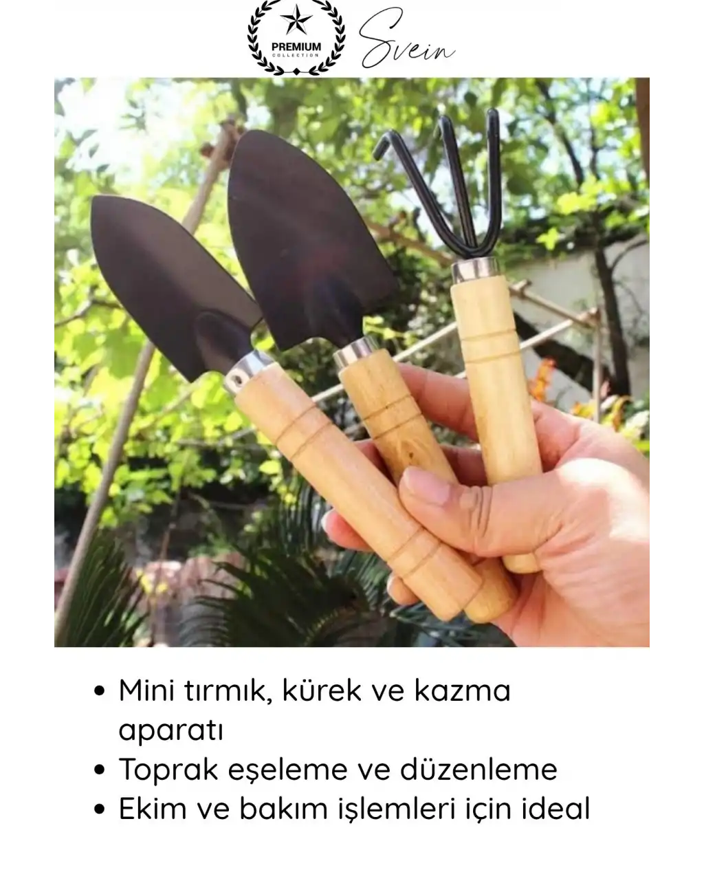 #Tırmık 3’lü Mini Ahşap Bahçe Seti Taşınabilir Tırmık Kürek Hobi Bitki Bakım Aletleri Kazma Kürek Saksı Toprak Eşeleme Kazı Ekme Edevatı Dayanıklı Sağlam Uzun Ömürlü Hafif Kolay Kullanım Düzenleme