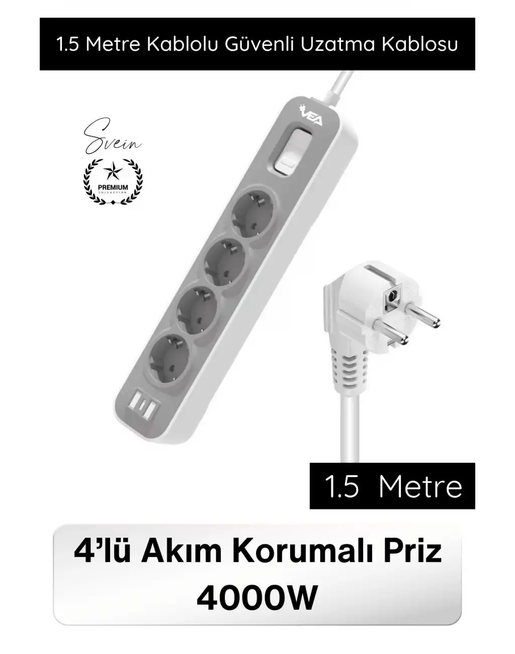 #UzatmaKablo 4’lü Akım Korumalı Priz 4000W 1.5 Metre Kablolu Çoklu Priz Aşırı Gerilim Korumalı 4 Soketli Güvenli Elektrik Kullanımı Uzatma Kablosu Dayanıklı Uzun Ömürlü Uzun Kablo Ev İş Yeri İçin