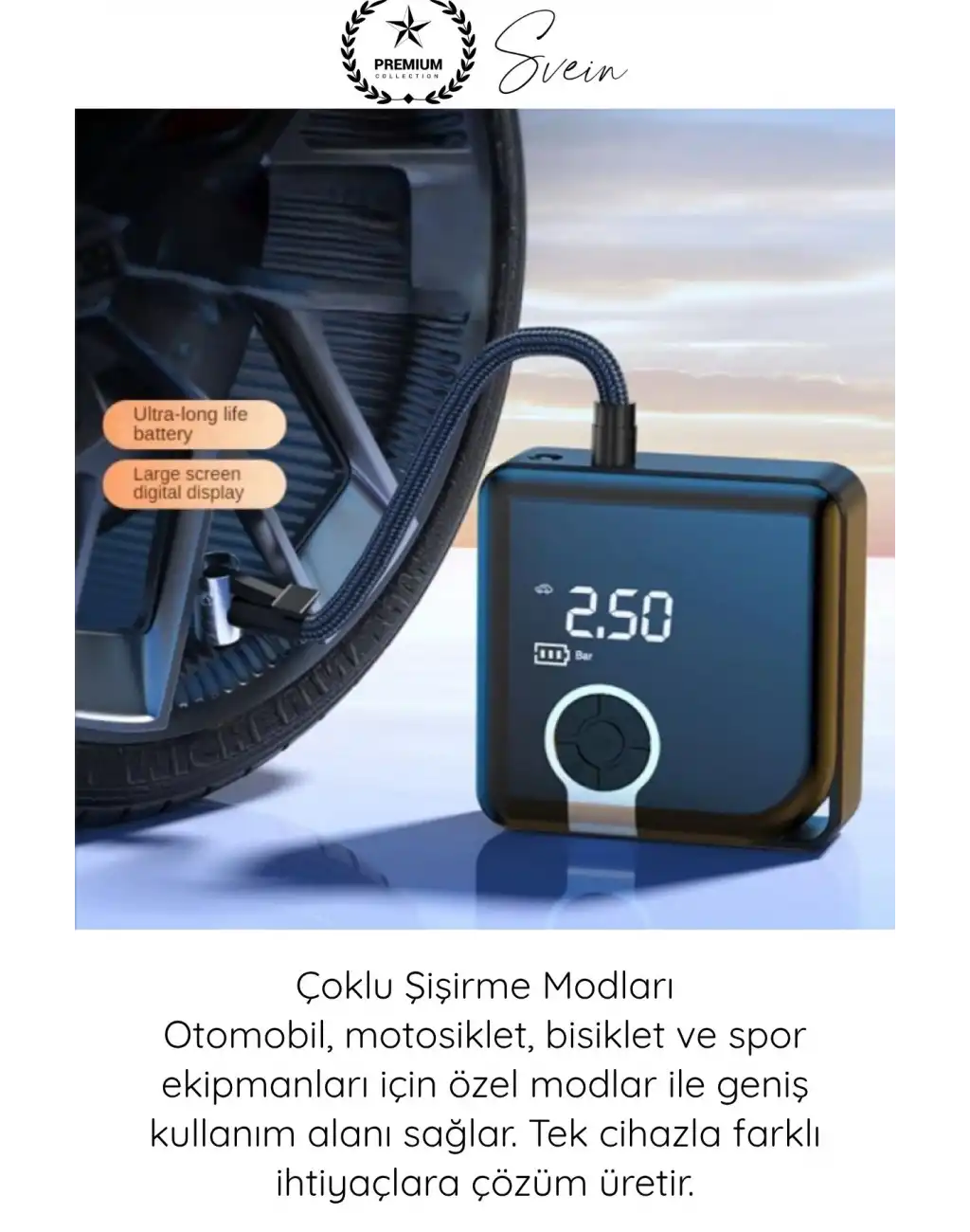 #Kompresör Taşınabilir Şarjlı Powerbank Hava Kompresörü Dijital Ekranlı Kablosuz Lastik Şişirme Otomatik Durma Akıllı Hafıza 4000mAh Basınç Ölçer Araç Motosiklet Bisiklet Top Pompası