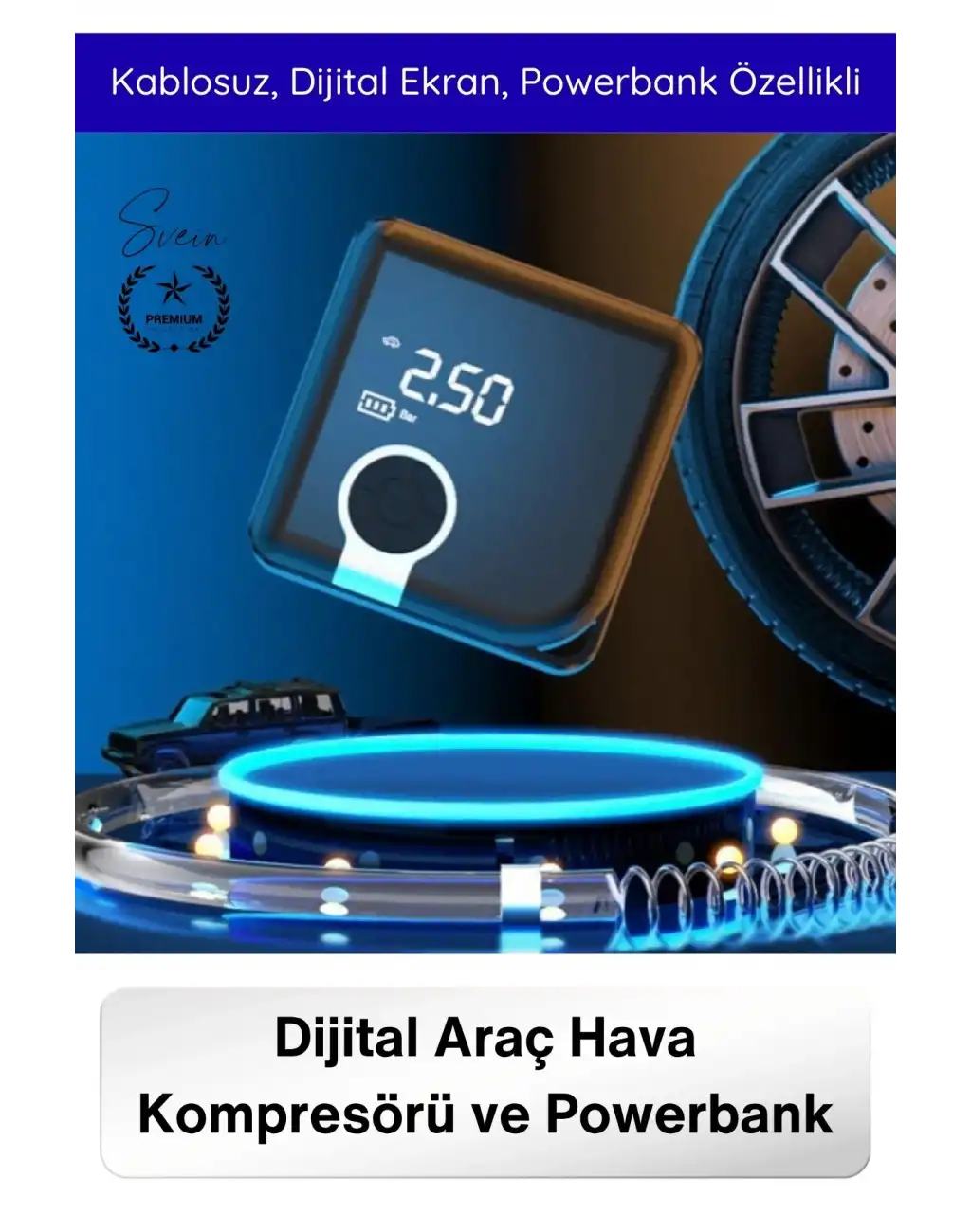 #Kompresör Taşınabilir Şarjlı Powerbank Hava Kompresörü Dijital Ekranlı Kablosuz Lastik Şişirme Otomatik Durma Akıllı Hafıza 4000mAh Basınç Ölçer Araç Motosiklet Bisiklet Top Pompası