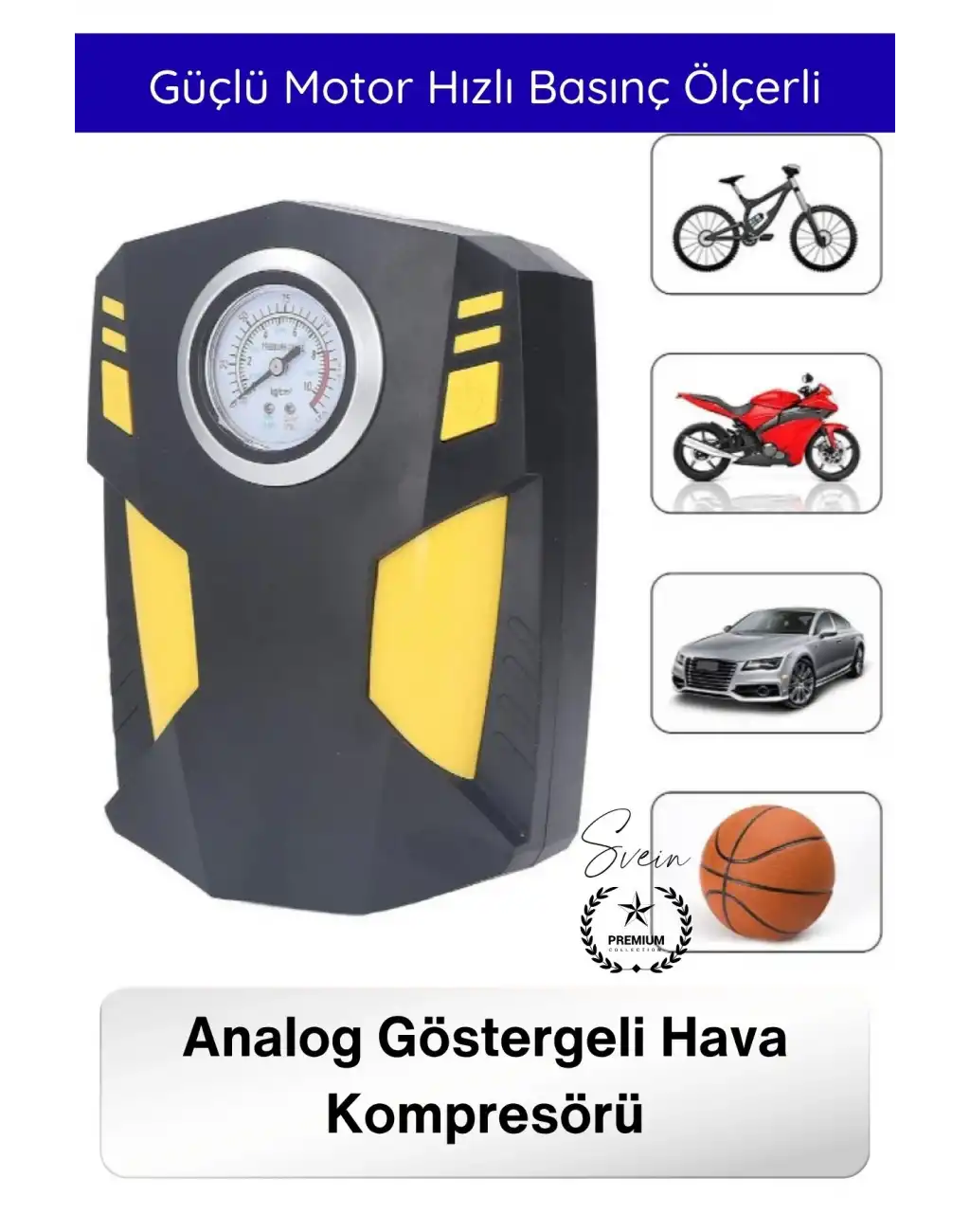#Kompresör Profesyonel Analog Göstergeli Hava Kompresörü 12V Araç Çakmaklık Lastik Şişirme Güçlü Motor Hızlı Basınç Ölçer LED Aydınlatma Uzun Kablo Oto Motosiklet Bisiklet Top Şişirme Pompası