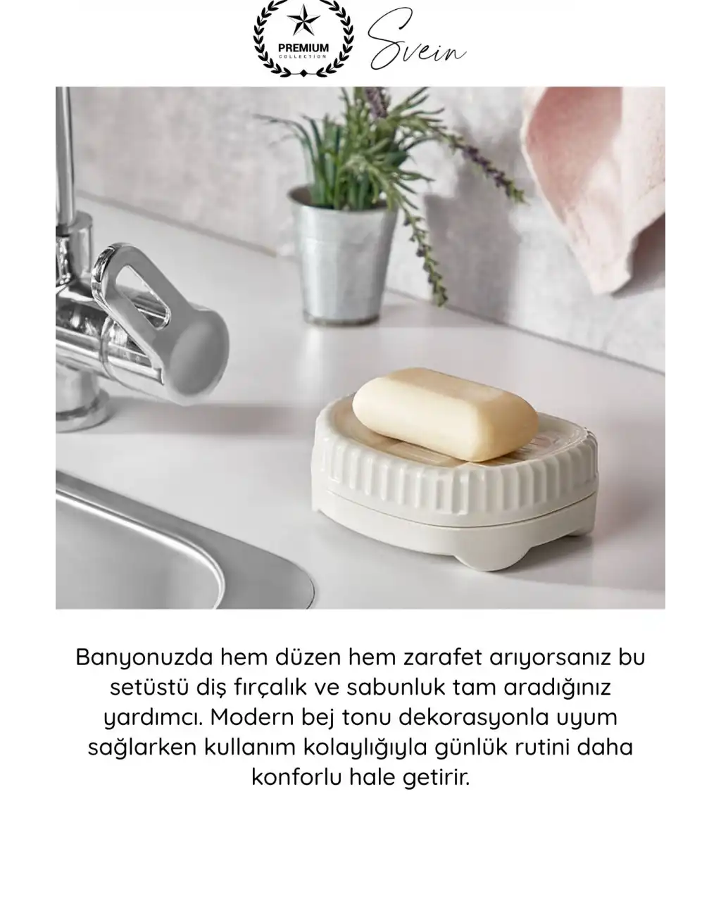 #BanyoSeti Setüstü Diş Fırçalık Sabunluk Plastik Bej Banyo Düzenleyici Organizer Diş Macunluk Aksesuar Seti Modern Minimal Lavabo Üstü Dekoratif Hijyenik Dayanıklı Pratik Çok Amaçlı Banyo Seti