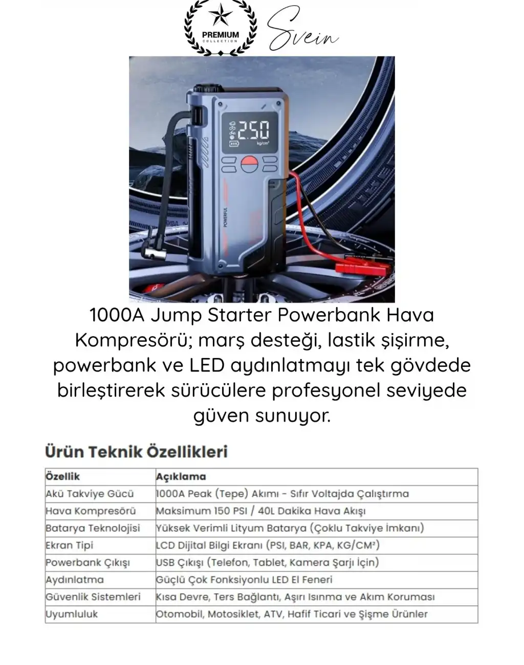 #Kompresör 1000A Jump Starter Powerbank Hava Kompresörü 4ü1 Arada Şarjlı Akü Takviye Cihazı 150 PSI Dijital Lastik Şişirme Boost Özellikli Acil Marş Starter LED Fener Powerbank Yol Yardım Seti