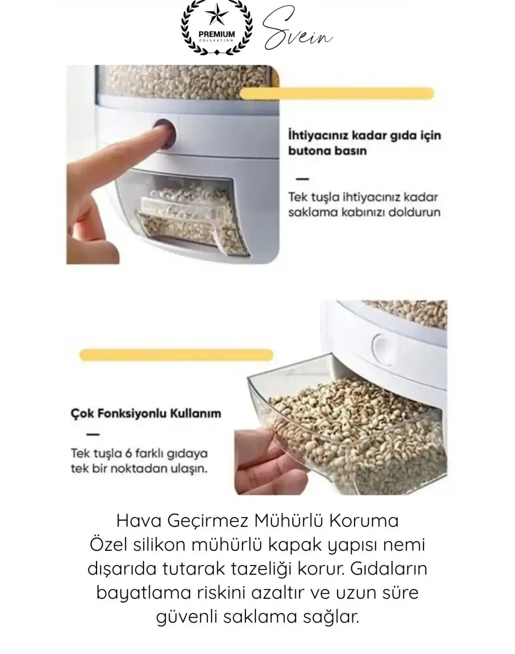 #SaklamaKabı 360 Derece 6 Bölmeli Hava Geçirmez Erzak Organizer Döner Kuru Gıda Bakliyat Saklama Kabı Şeffaf Mutfak Düzenleyici Silikon Mühürlü Tahıl Dispenseri Tek Tuşlu Dağıtıcı Büyük Kapasiteli