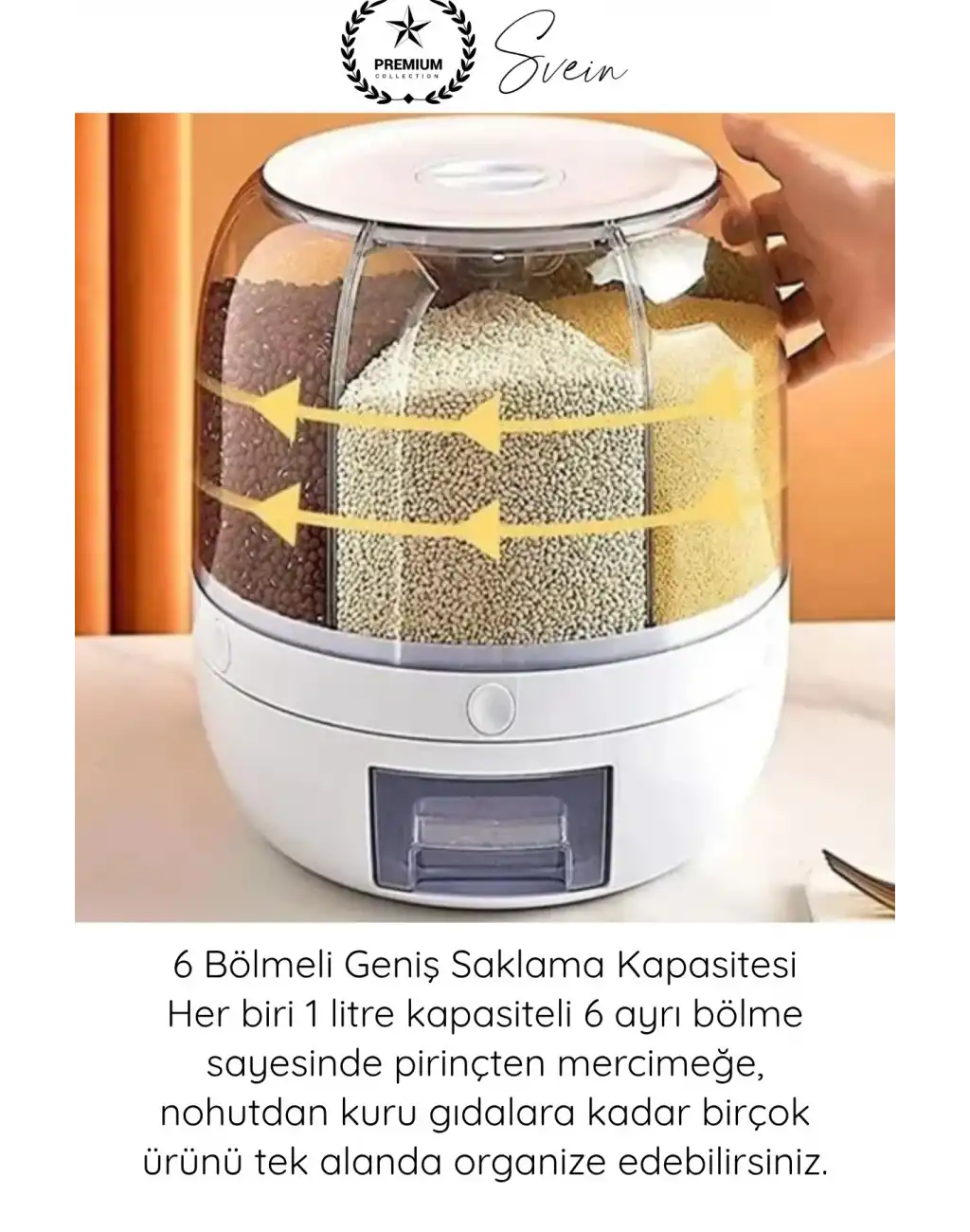#SaklamaKabı 360 Derece 6 Bölmeli Hava Geçirmez Erzak Organizer Döner Kuru Gıda Bakliyat Saklama Kabı Şeffaf Mutfak Düzenleyici Silikon Mühürlü Tahıl Dispenseri Tek Tuşlu Dağıtıcı Büyük Kapasiteli