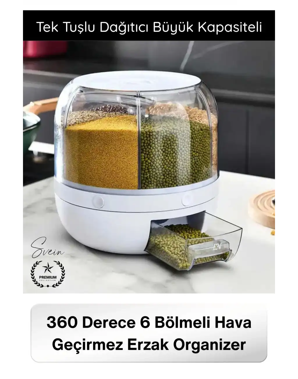 #SaklamaKabı 360 Derece 6 Bölmeli Hava Geçirmez Erzak Organizer Döner Kuru Gıda Bakliyat Saklama Kabı Şeffaf Mutfak Düzenleyici Silikon Mühürlü Tahıl Dispenseri Tek Tuşlu Dağıtıcı Büyük Kapasiteli