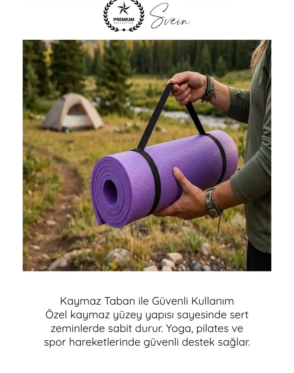 #Mat Taşıma Askılı Su Geçirmez Çift Taraflı Kaymaz Kamp Minderi 6.5mm Lila Çadır Uyku Matı Pilates Yoga Fitness Egzersiz Matı Antibakteriyel Katlanabilir Hafif Outdoor Spor Yer Minderi
