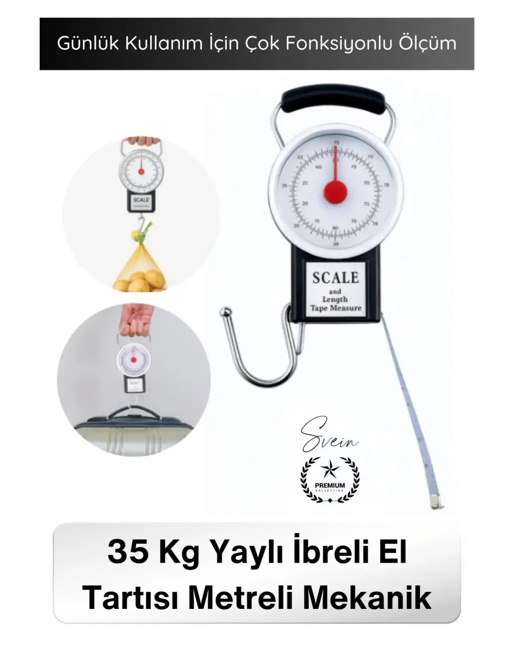 #Tartı Hassas Kancalı Valiz Kantarı Pazar Tartısı 35 Kg Yaylı İbreli El Tartısı Metreli Mekanik Bagaj Terazisi Paslanmaz Kancalı Taşınabilir Ağırlık Ölçer Kamp Balıkçı Seyahat Ölçüm Aparatı