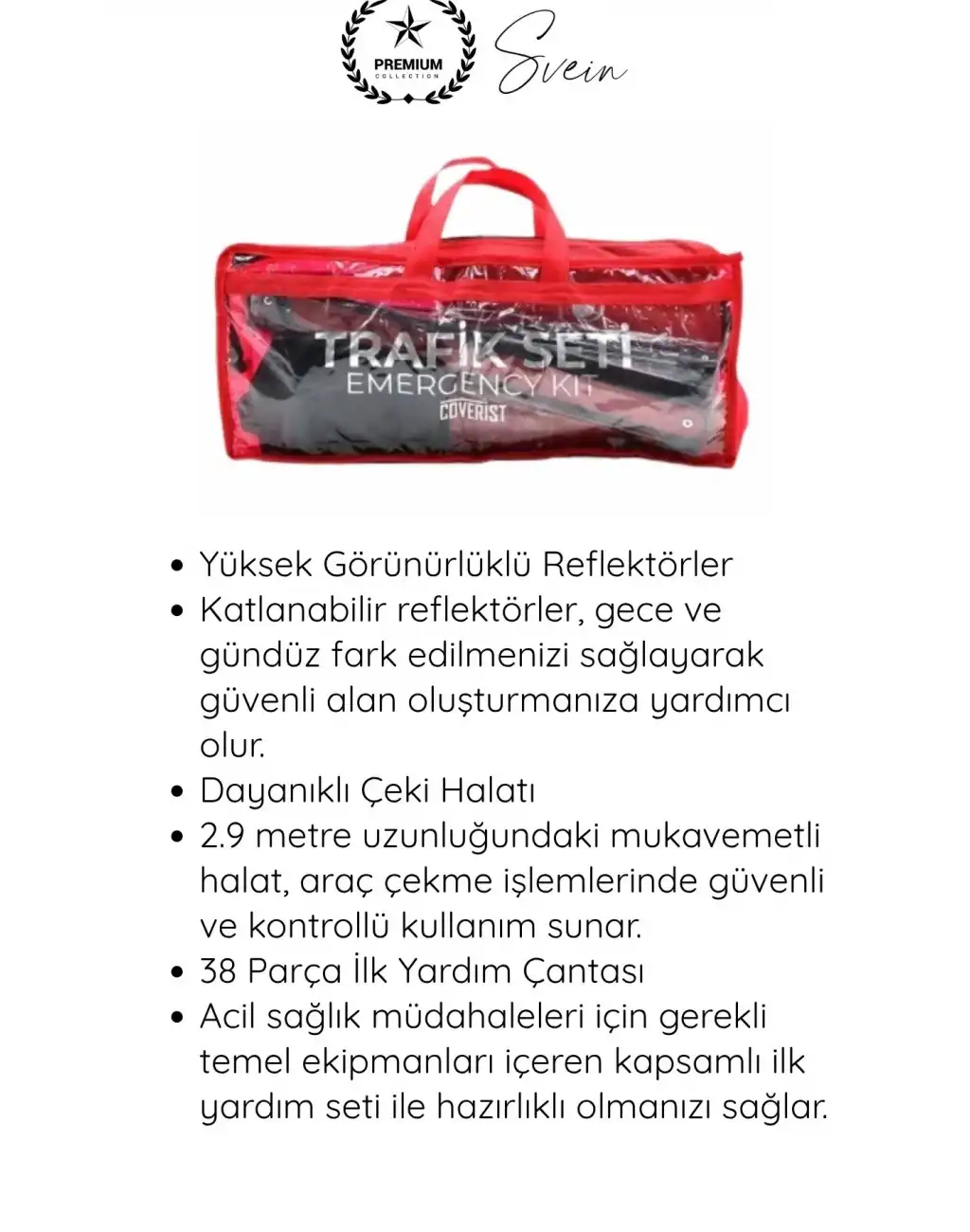 #TrafikSeti Trafik Seti Yangın Tüpü Reflektör Çantalı Tüvtürk Uyumlu Araç Çeki Halatı İlk Yardım Seti 38 Parça Oto Acil Durum Güvenlik Ekipmanları Bagaj Organizasyon Yol Yardım Seti