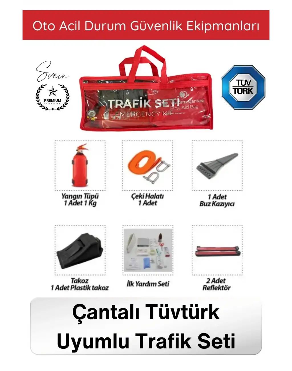 #TrafikSeti Trafik Seti Yangın Tüpü Reflektör Çantalı Tüvtürk Uyumlu Araç Çeki Halatı İlk Yardım Seti 38 Parça Oto Acil Durum Güvenlik Ekipmanları Bagaj Organizasyon Yol Yardım Seti