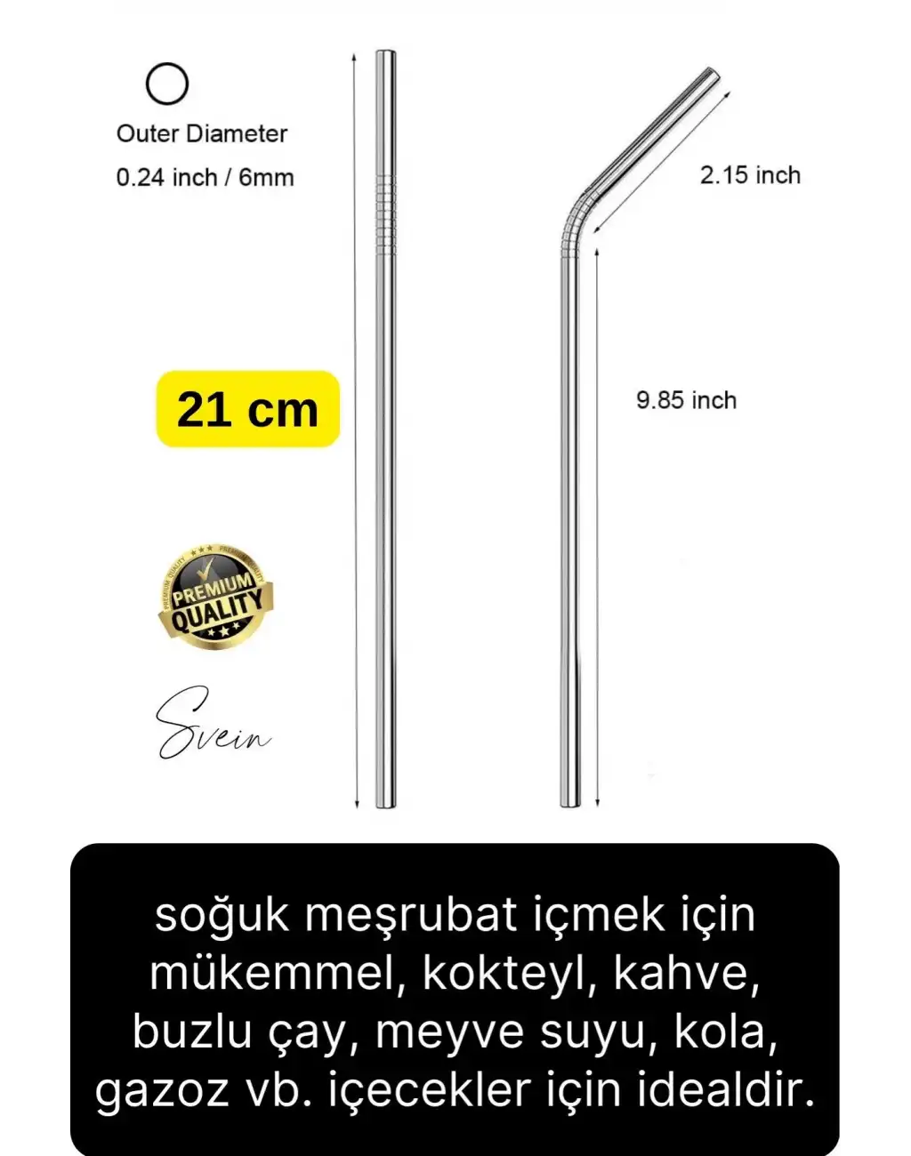 2 Adet Paslanmaz Çelik Pipet Yeniden Kullanılabilir Metal Temizleme Fırçası Meşrubat İçecek