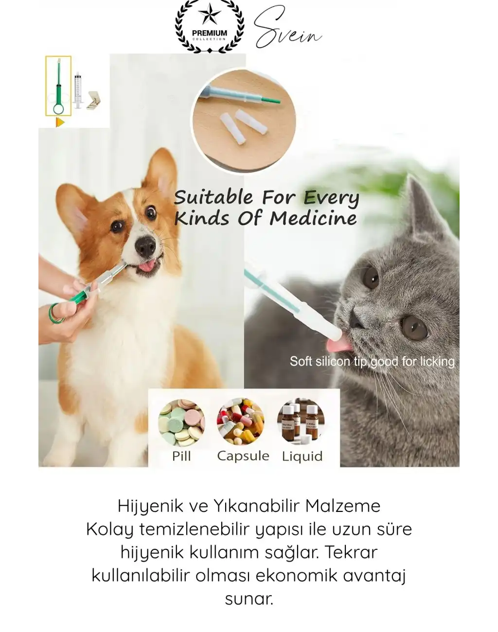 #EvcilHayvan Petshop Kedi Köpek Tablet Şırınga Hap Yutturma Aparatı Evcil Hayvan İlaç Verme Enjektörü Ergonomik Sıvı Tablet Uyumlu Yavru Yetişkin Kullanım Veteriner Yardımcı Bakım Aleti