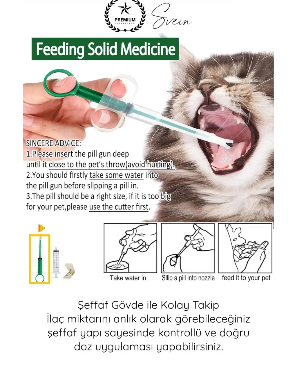 #EvcilHayvan Petshop Kedi Köpek Tablet Şırınga Hap Yutturma Aparatı Evcil Hayvan İlaç Verme Enjektörü Ergonomik Sıvı Tablet Uyumlu Yavru Yetişkin Kullanım Veteriner Yardımcı Bakım Aleti