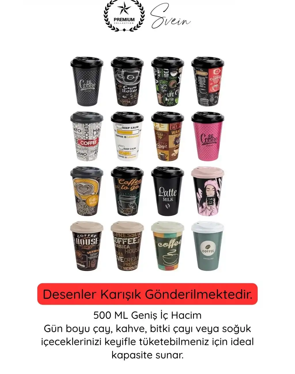 #Bardak Renkli Desenli Kapaklı Plastik Çay Kahve Bardağı 2’li Set 500 ML Taşınabilir İçecek Kupası Sızdırmaz Hafif Dayanıklı Soğuk Sıcak İçecek Ofis Araba Kamp Günlük Kullanım Mug Eğlenceli
