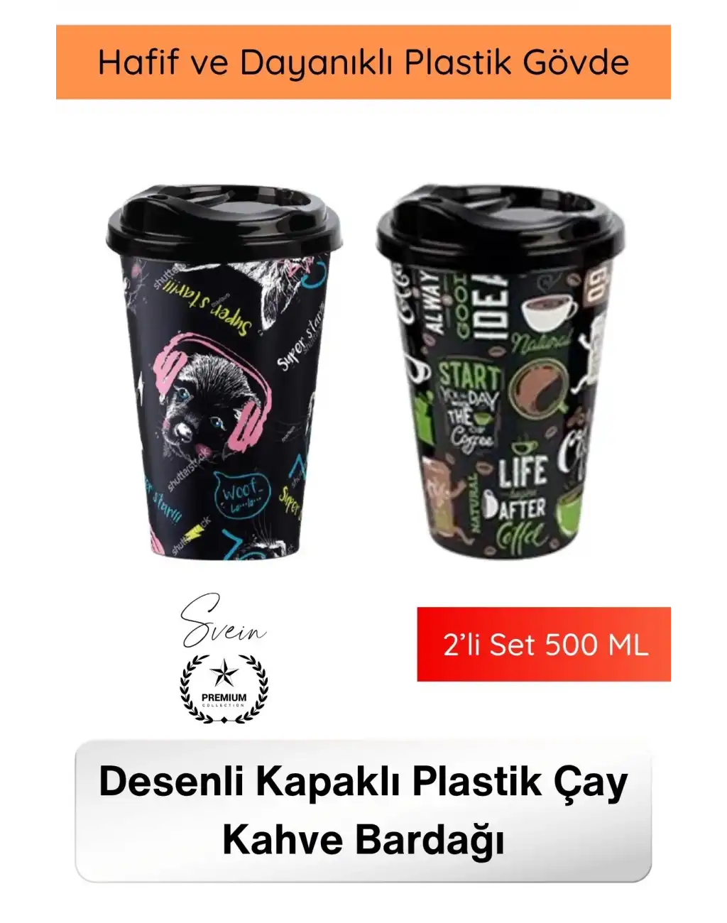 #Bardak Renkli Desenli Kapaklı Plastik Çay Kahve Bardağı 2’li Set 500 ML Taşınabilir İçecek Kupası Sızdırmaz Hafif Dayanıklı Soğuk Sıcak İçecek Ofis Araba Kamp Günlük Kullanım Mug Eğlenceli