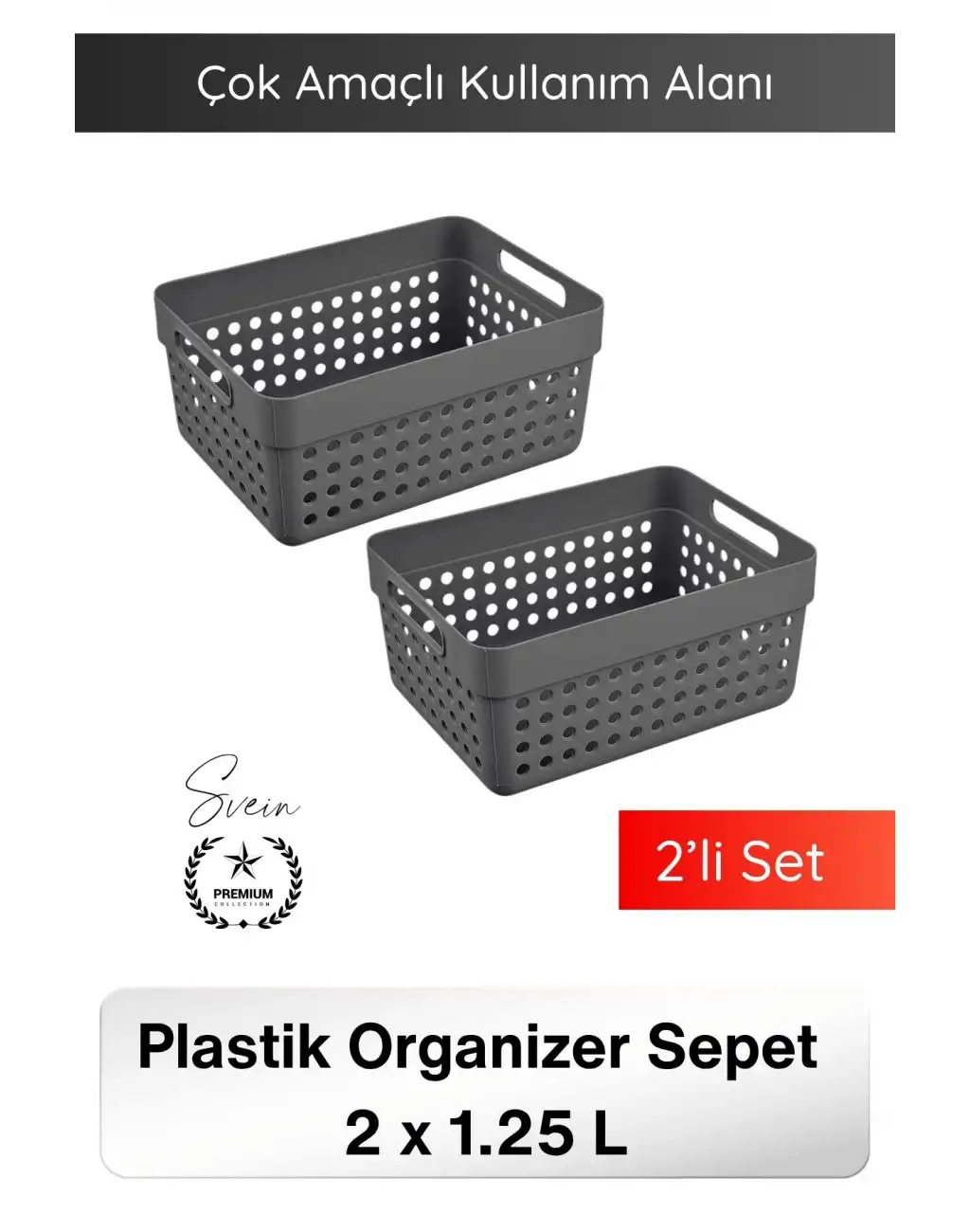 #Sepet 1.25 LT Plastik Organizer Sepet 2’li Set Çok Amaçlı Düzenleyici Saklama Kutusu Dolap İçi Mutfak Banyo Ofis Masaüstü Raf Organizeri Dayanıklı Pratik Taşınabilir Depolama Sepeti