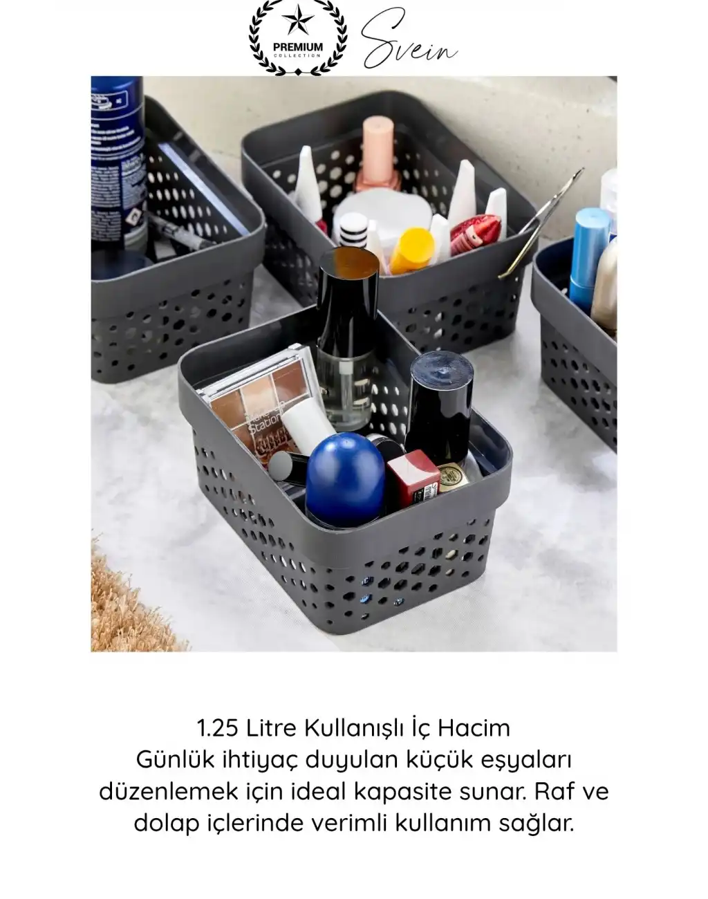 #Sepet 1.25 LT Plastik Organizer Sepet 2’li Set Çok Amaçlı Düzenleyici Saklama Kutusu Dolap İçi Mutfak Banyo Ofis Masaüstü Raf Organizeri Dayanıklı Pratik Taşınabilir Depolama Sepeti