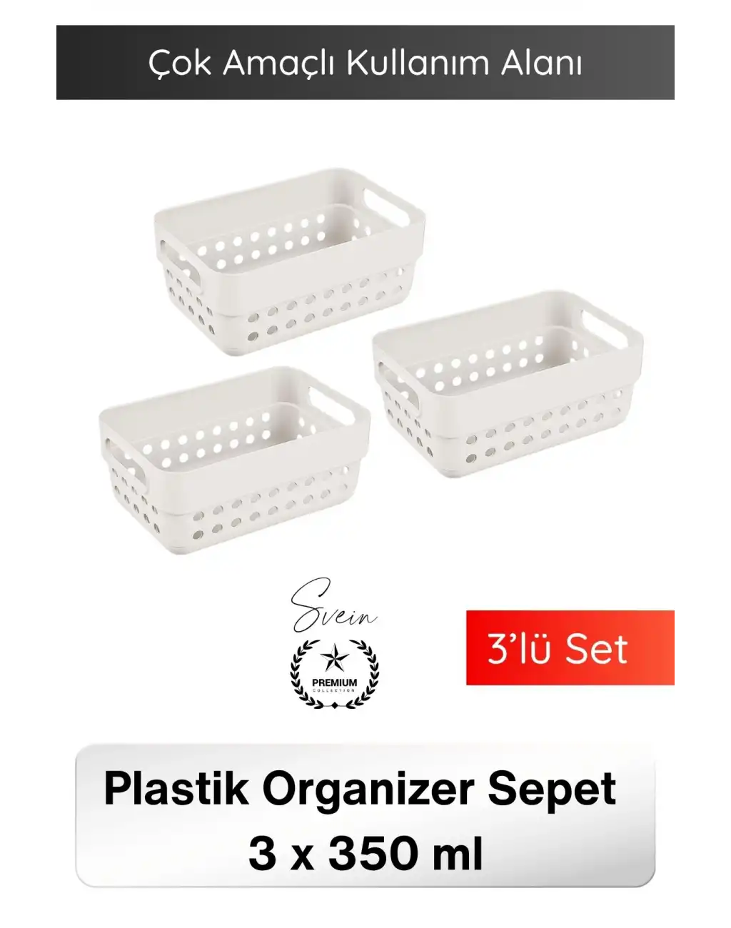 #Organizer 350 ML Plastik Organizer Sepet 3’lü Set Çok Amaçlı Düzenleyici Saklama Kutusu Dolap İçi Mutfak Banyo Masaüstü Çekmece Raf Organizeri Dayanıklı Kompakt Depolama Sepeti