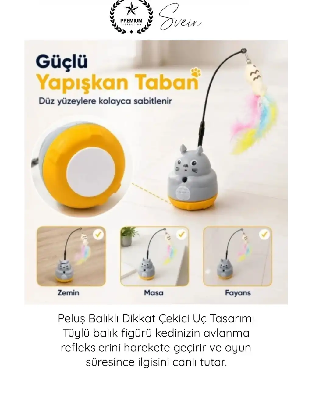 #KediOyuncağı İnteraktif 360 Dönen Yapışkanlı Kedi Oyuncağı Peluş Balıklı Yaylı Olta Eğitici Hareketli Kedi Aktivite Oyuncağı Avcılık Egzersiz Aparatı Yapışkan Tabanlı Dayanıklı Pet Oyuncağı