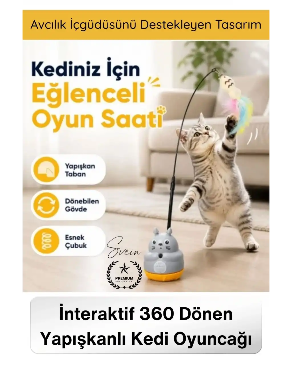 #KediOyuncağı İnteraktif 360 Dönen Yapışkanlı Kedi Oyuncağı Peluş Balıklı Yaylı Olta Eğitici Hareketli Kedi Aktivite Oyuncağı Avcılık Egzersiz Aparatı Yapışkan Tabanlı Dayanıklı Pet Oyuncağı