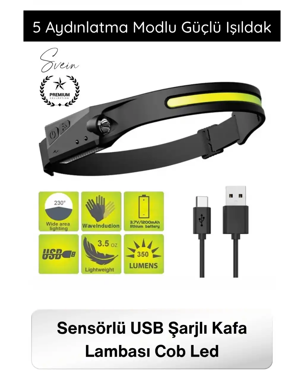 #KafaFeneri Sensörlü USB Şarjlı Kafa Lambası COB LED 5 Aydınlatma Modlu Güçlü Işıldak Dahili Pilli Ayarlanabilir Bantlı Kötü Koşullara Dayanıklı Kamp Balıkçılık Tamir Outdoor Çalışma Feneri