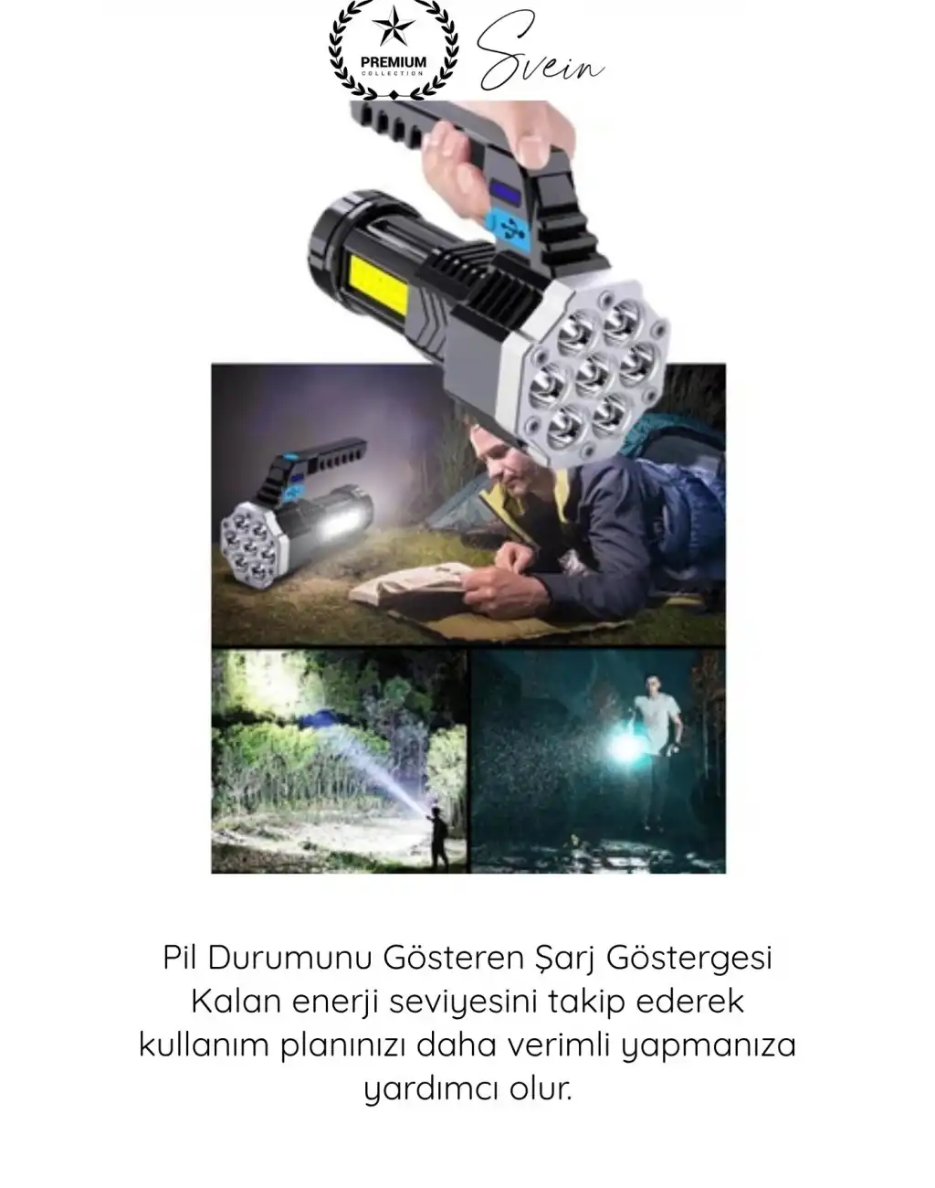 #Fener USB Şarjlı El Feneri 7 XPE COB LED 5 Modlu Şarj Göstergeli Güçlü Işıldak ABS Gövdeli Taşınabilir Kamp Av Balıkçılık Acil Durum Outdoor Aydınlatma Feneri