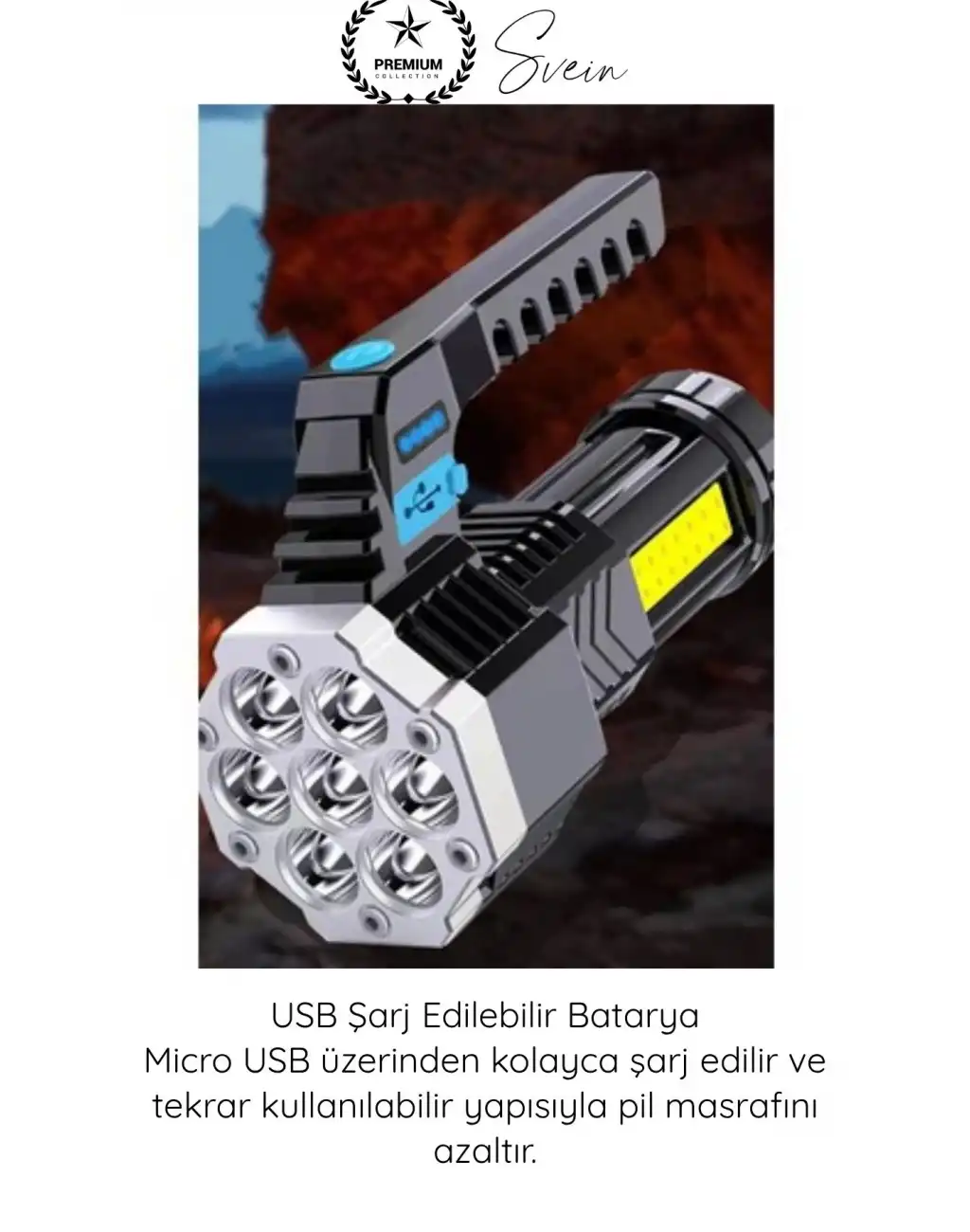 #Fener USB Şarjlı El Feneri 7 XPE COB LED 5 Modlu Şarj Göstergeli Güçlü Işıldak ABS Gövdeli Taşınabilir Kamp Av Balıkçılık Acil Durum Outdoor Aydınlatma Feneri