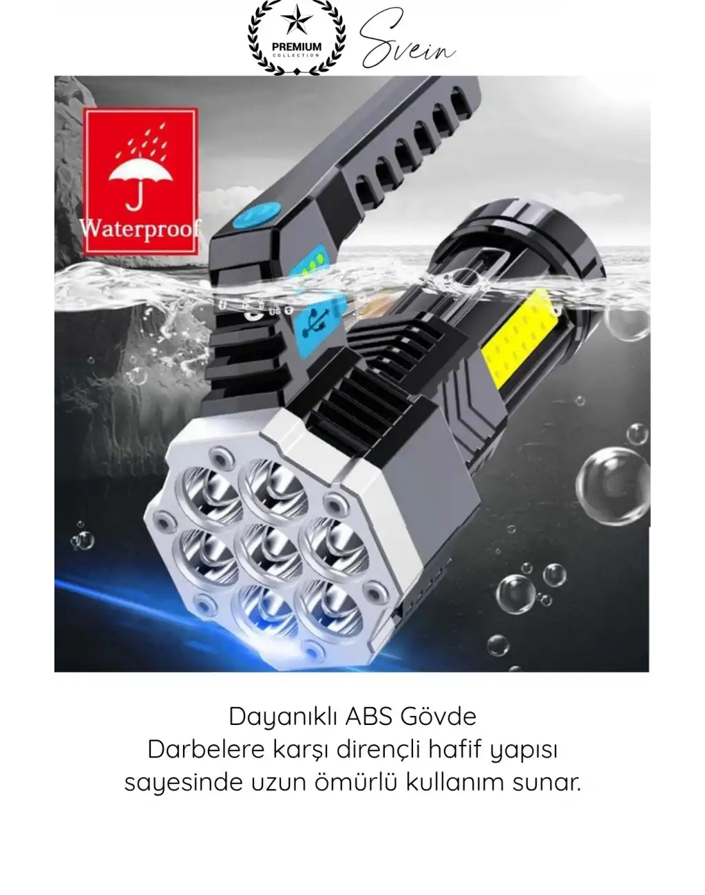 #Fener USB Şarjlı El Feneri 7 XPE COB LED 5 Modlu Şarj Göstergeli Güçlü Işıldak ABS Gövdeli Taşınabilir Kamp Av Balıkçılık Acil Durum Outdoor Aydınlatma Feneri