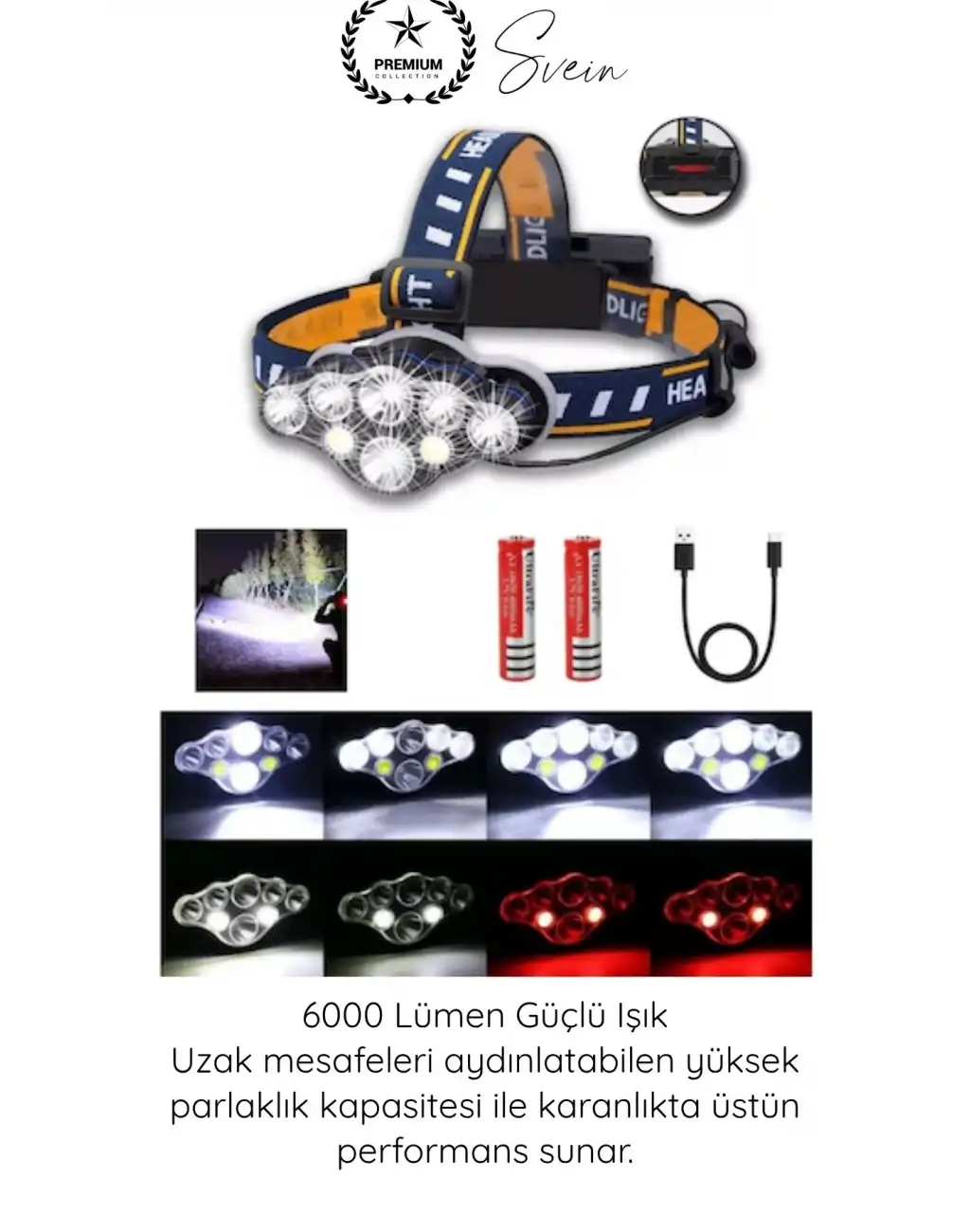 #KafaLambası USB Şarjlı Kafa Lambası 8 LED 8 Modlu 6000 Lümen Su Geçirmez Profesyonel Kafa Feneri COB T6 XPE Sensörsüz Kamp Balıkçılık Avcılık Koşu Tamir Outdoor Işıldak