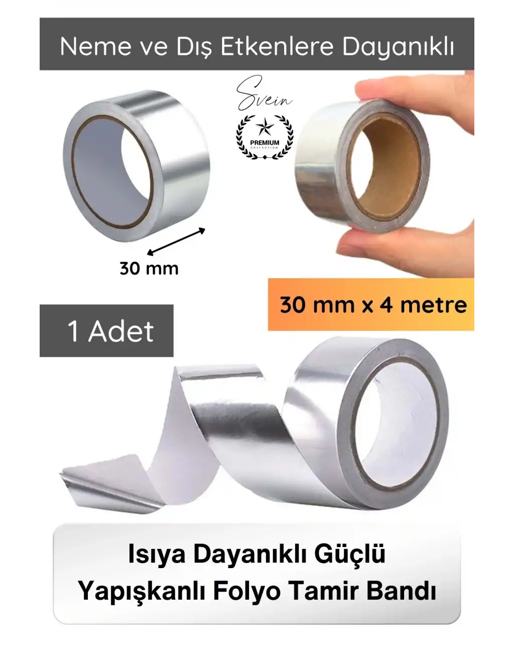 #AlüminyumBant Alüminyum Bant 30 mm x 4 Metre Isıya Dayanıklı Güçlü Yapışkanlı Folyo Tamir Bandı Klima Baca Havalandırma Fırın Boru İzolasyon Onarım Sızdırmazlık Metal Yüzey Tamirat Bandı