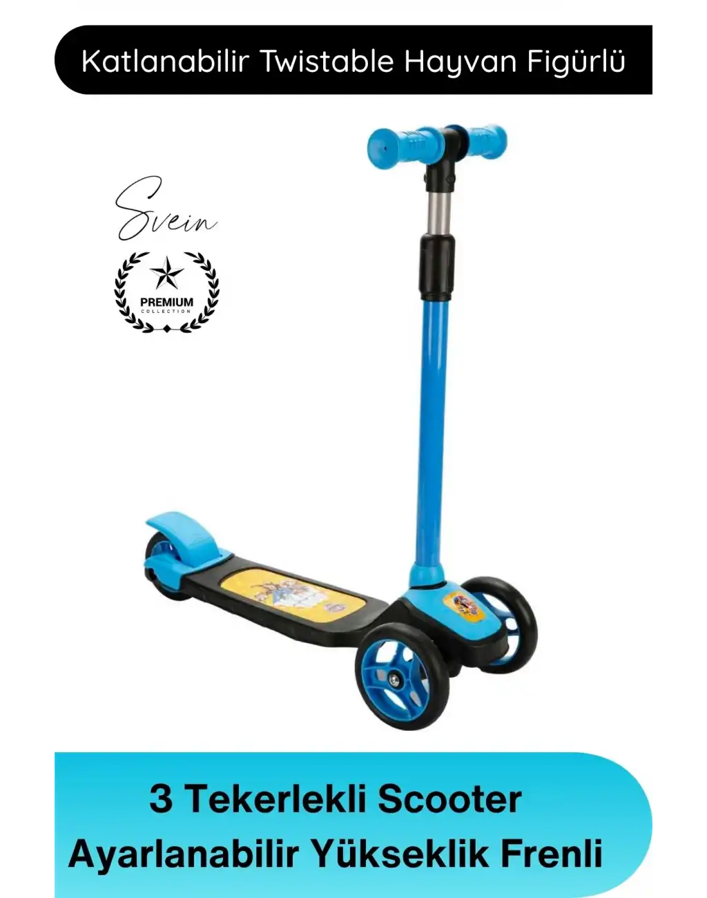 #Scooter Hayvan Figürlü 3 Tekerlekli Twistable Scooter Ayarlanabilir Yükseklik Frenli Katlanabilir Çocuk Scooter Kaydırmaz Taban Direksiyonlu Denge Geliştirici Unisex Oyuncak 3 Yaş Üzeri 50 Kg Taşıma