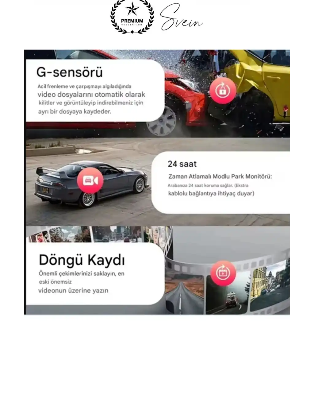 #Kamera Üç Kameralı Araç İçi Kayıt Sistemi Full HD 1080P Gece Görüşlü G Sensörlü Park Modlu Ön Arka İç Kamera IPS Ekran H.264 Döngüsel Kayıt Geri Görüş Destekli Oto Dash Cam Video Kaydedici