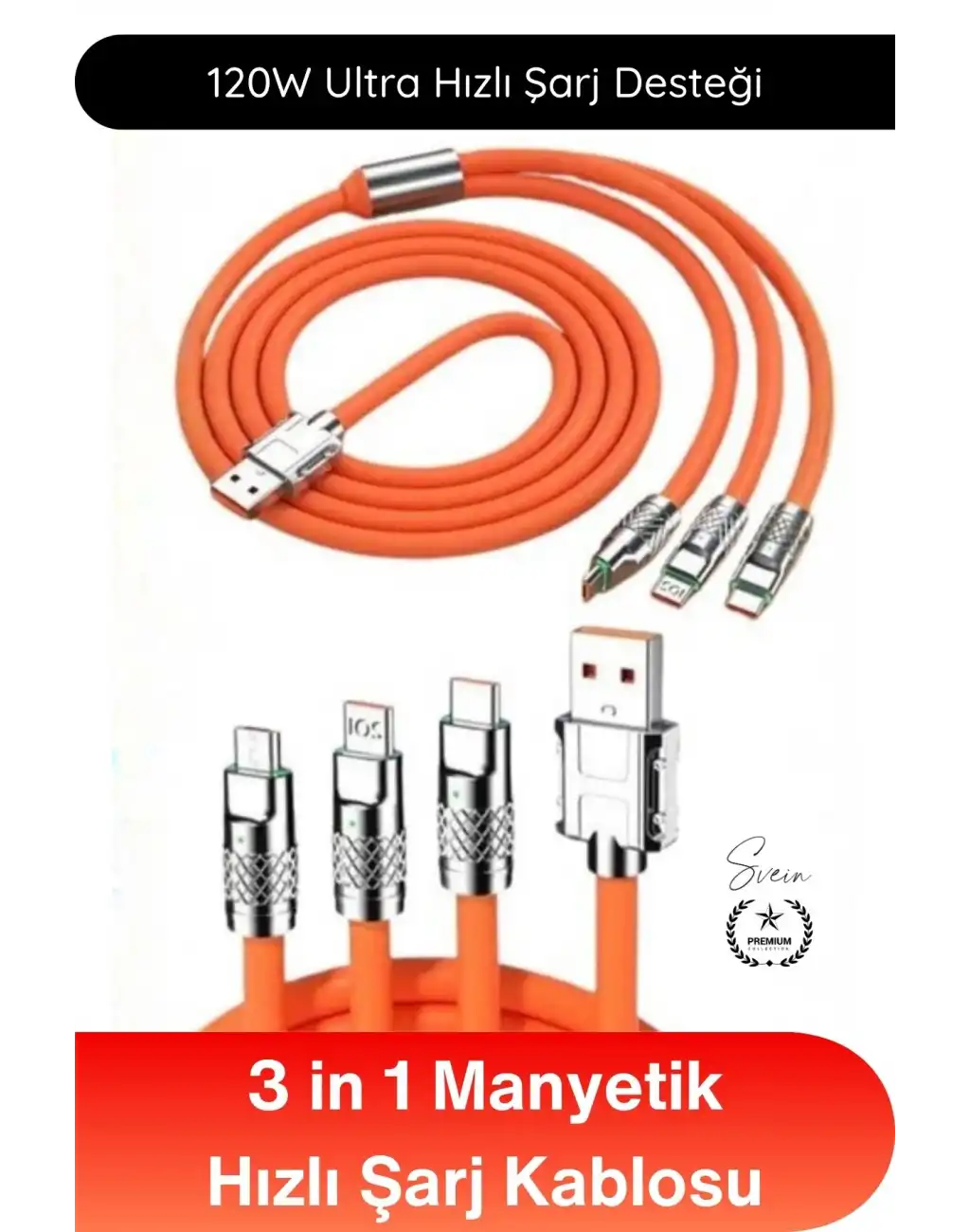 #ŞarjKablosu 3in1 Manyetik Hızlı Şarj Kablosu 120W Type C Lightning Micro USB Çinko Alaşımlı 1.2 Metre Dolaşmaz Data Veri Aktarım Destekli Dayanıklı Telefon Tablet Uyumlu USB Şarj Kablo