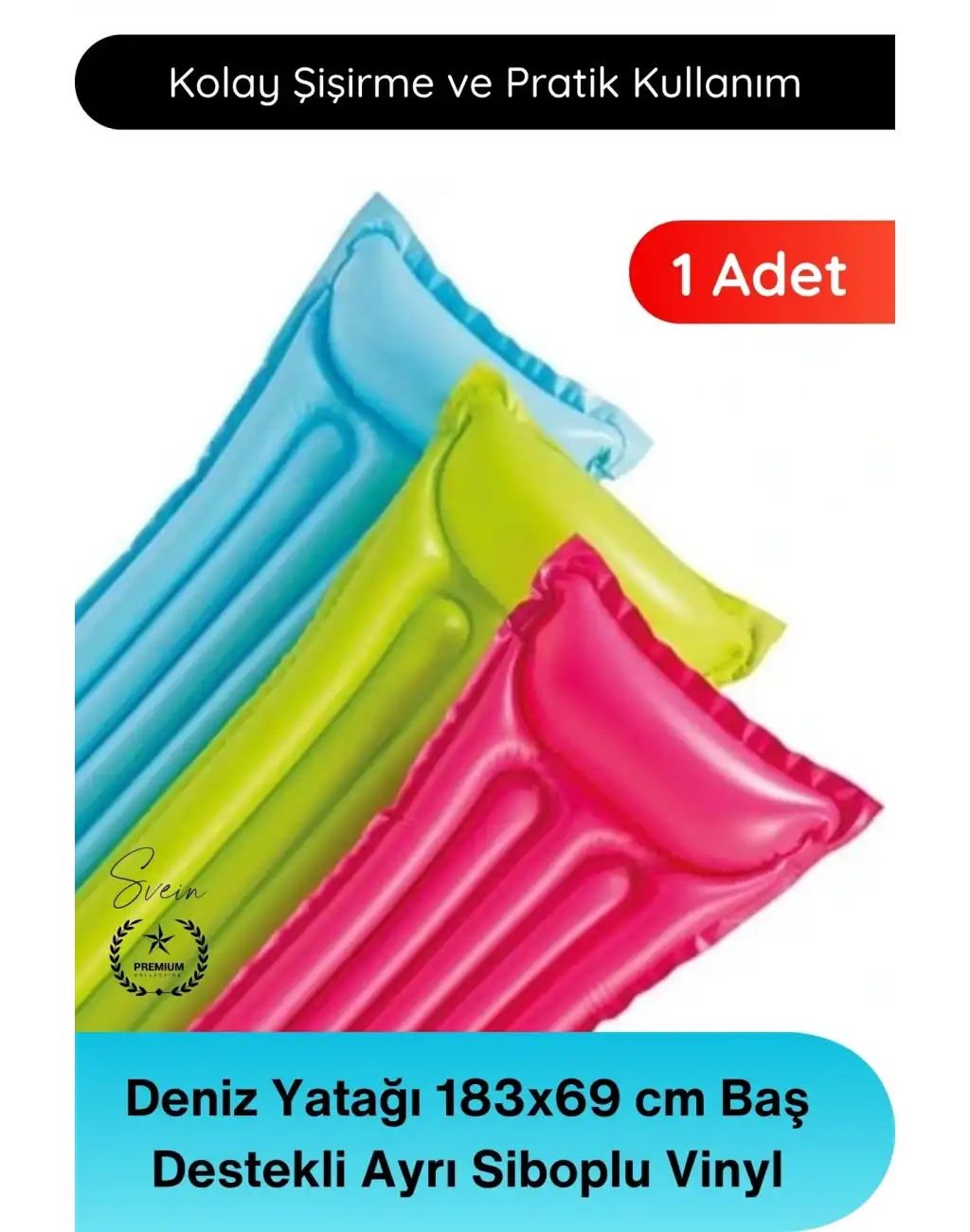 #DenizYatağı Renkli Deniz Yatağı 183x69 cm Şişme Havuz Yatağı Baş Destekli Ayrı Siboplu Vinyl Plaj Yatağı Dayanıklı Taşınabilir Konforlu Yüzme Tatil Deniz Havuz Kullanımı İçin Şezlong Minderi