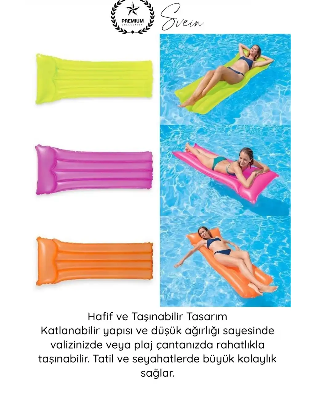 #DenizYatağı Renkli Deniz Yatağı 183x69 cm Şişme Havuz Yatağı Baş Destekli Ayrı Siboplu Vinyl Plaj Yatağı Dayanıklı Taşınabilir Konforlu Yüzme Tatil Deniz Havuz Kullanımı İçin Şezlong Minderi