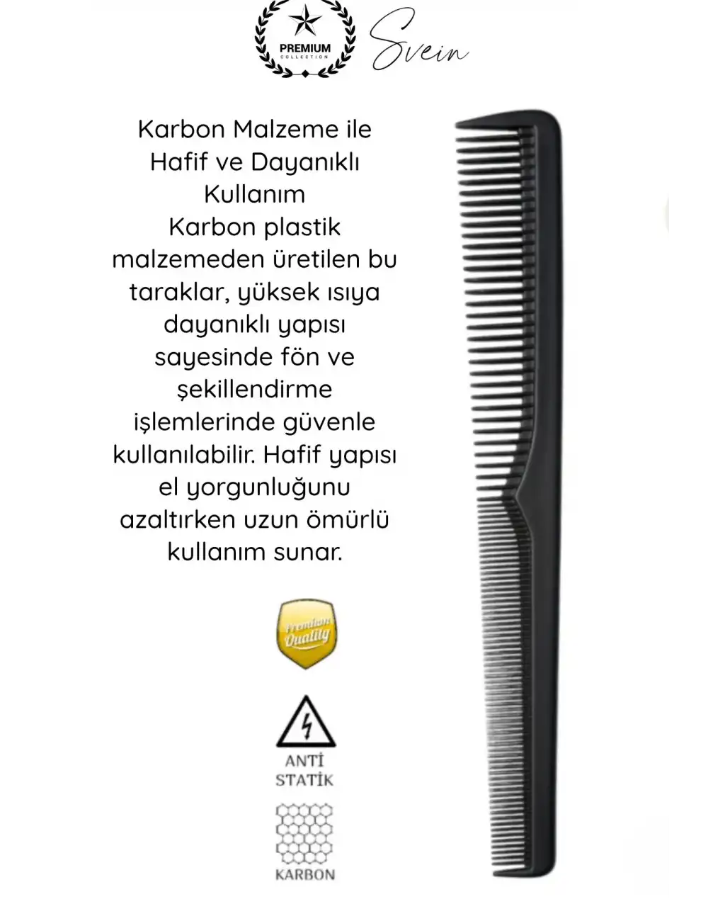 #Tarak Profesyonel Berber Kuaför Saç Kesim Tarağı Siyah Karbon Antistatik Isıya Dayanıklı İnce Kalın Dişli Sakal Bıyık Şekillendirme Boyama Fön Tarama Seti 4 Adet 17 cm Hafif Dayanıklı