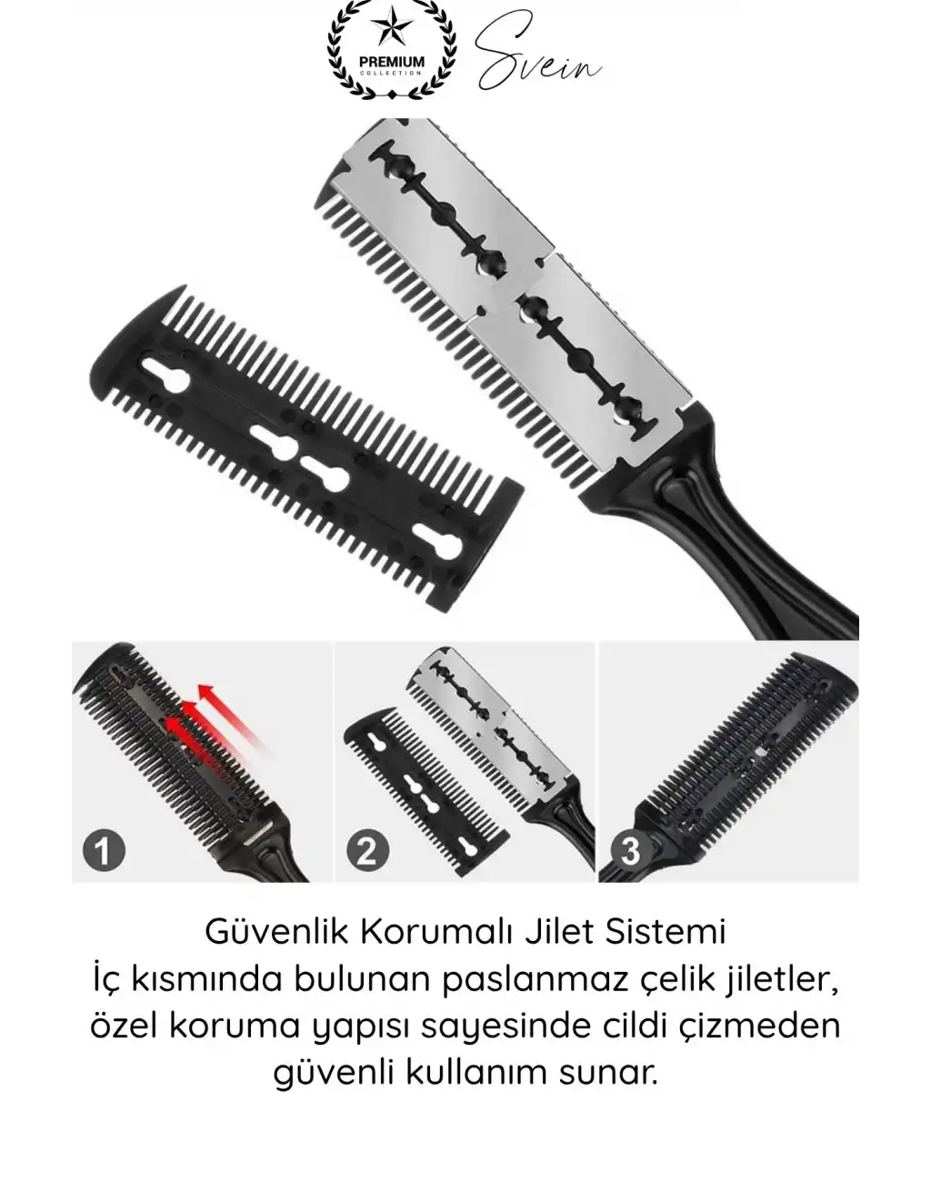 #Tarak 2 Jiletli Saç Sakal İnceltme Tarağı Profesyonel Berber Kuaför Kırık Uç Düzeltme Kat Verme Şekillendirme Seyreltme Kesim Aparatı Çift Taraflı Güvenlik Korumalı Paslanmaz Çelik 18 cm