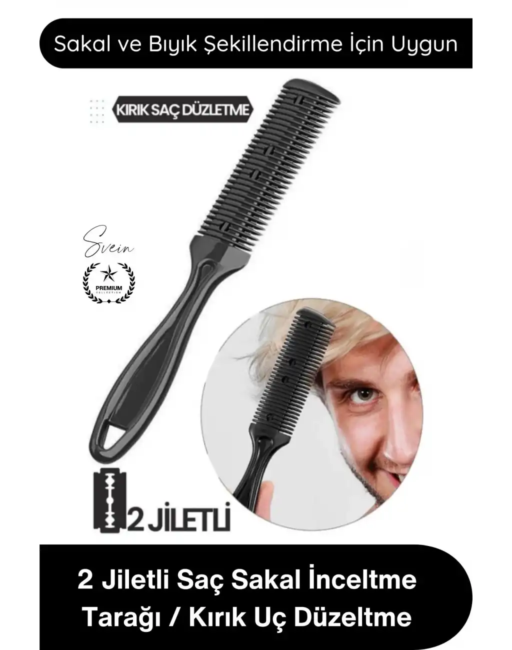 #Tarak 2 Jiletli Saç Sakal İnceltme Tarağı Profesyonel Berber Kuaför Kırık Uç Düzeltme Kat Verme Şekillendirme Seyreltme Kesim Aparatı Çift Taraflı Güvenlik Korumalı Paslanmaz Çelik 18 cm