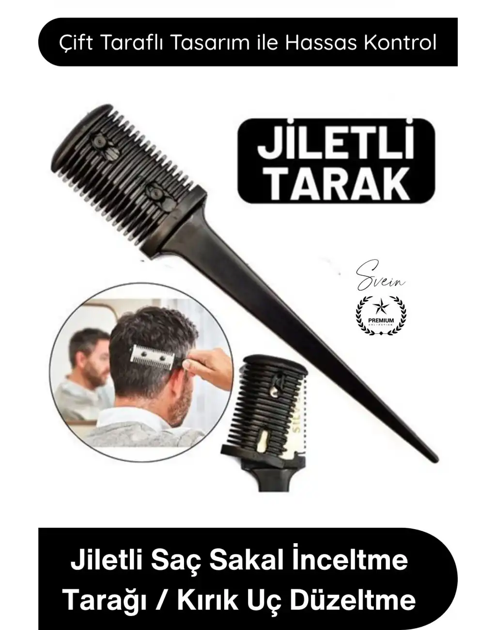 #Tarak Jiletli Saç Sakal İnceltme Tarağı Profesyonel Berber Kuaför Kırık Uç Düzeltme Kat Verme Şekillendirme Seyreltme Kesim Aparatı Çift Taraflı Güvenlik Korumalı Standart Jilet Uyumlu 17 cm
