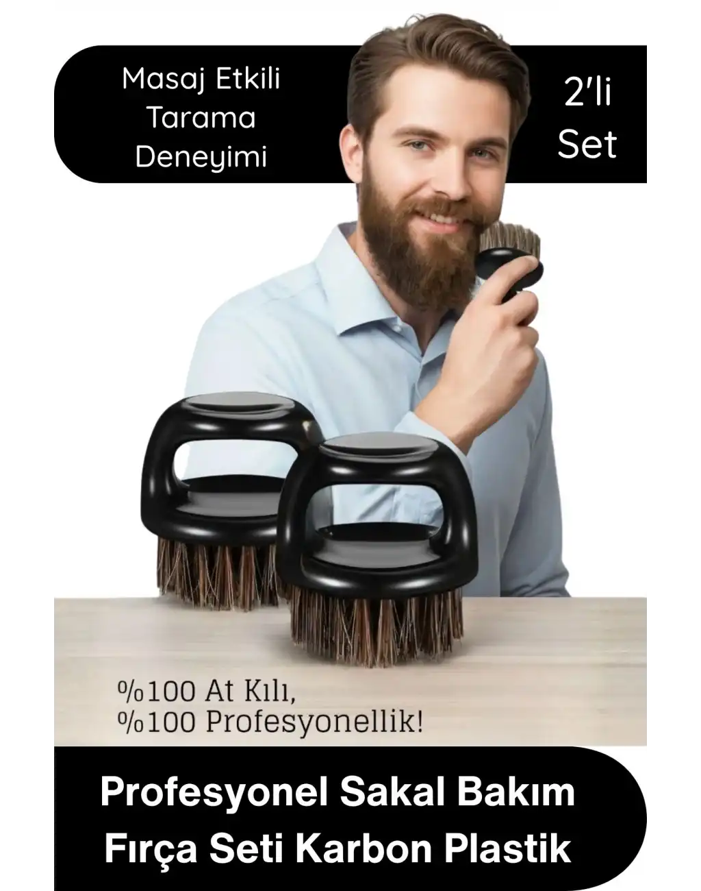 #Fırça Profesyonel berber sakal bakım fırça seti doğal at kılı karbon plastik ergonomik çiftli ense temizleme masaj şekillendirme kompakt dayanıklı kişisel hijyen grooming aksesuar çok fonksiyonlu