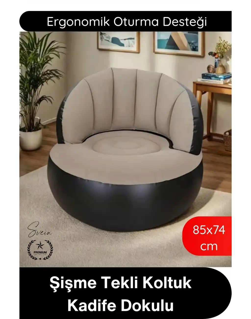 #Koltuk Şişme Tekli Koltuk Kadife Dokulu Ergonomik Konforlu Katlanabilir Portatif Kamp Bahçe Balkon Teras Plaj Havuz PVC Dayanıklı Hava Sızdırmaz Oturma Minderli Misafir Dinlenme Koltuğu 85x74 cm