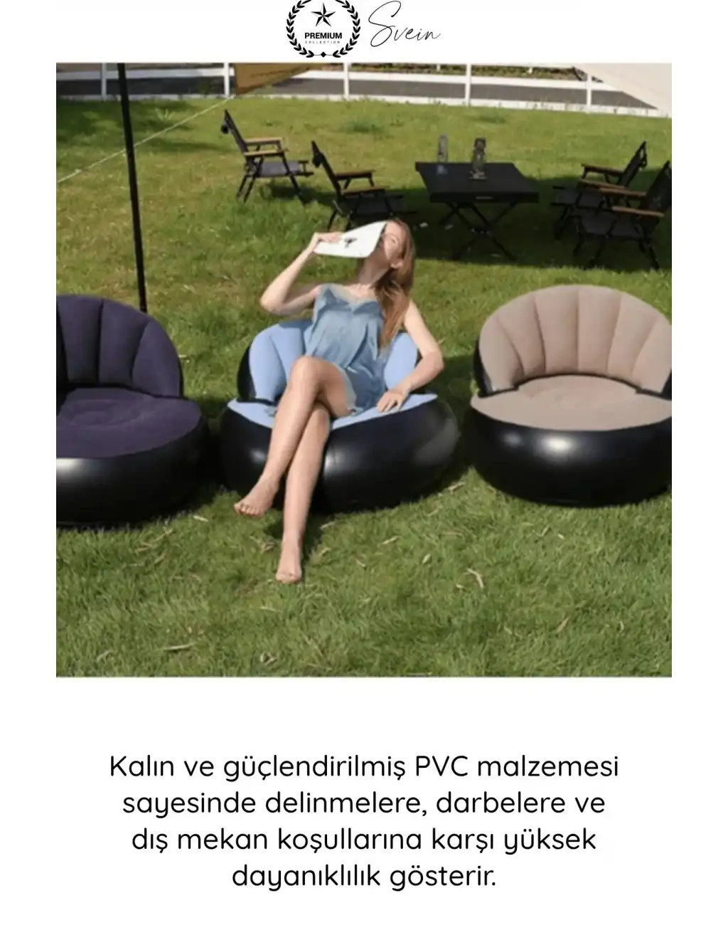 #Koltuk Şişme Tekli Koltuk Kadife Dokulu Ergonomik Konforlu Katlanabilir Portatif Kamp Bahçe Balkon Teras Plaj Havuz PVC Dayanıklı Hava Sızdırmaz Oturma Minderli Misafir Dinlenme Koltuğu 85x74 cm