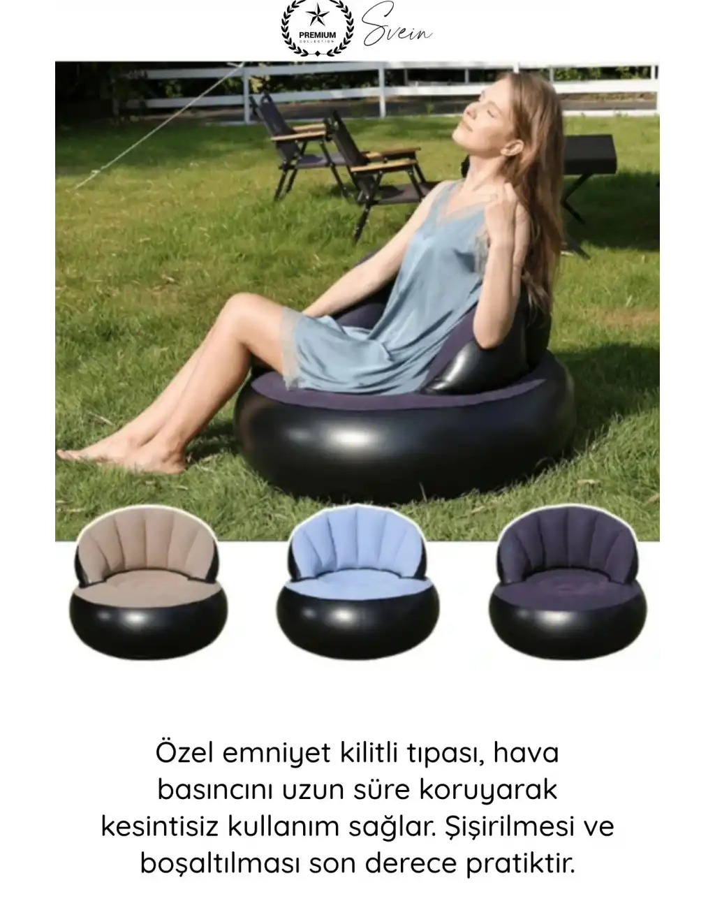 #Koltuk Şişme Tekli Koltuk Kadife Dokulu Ergonomik Konforlu Katlanabilir Portatif Kamp Bahçe Balkon Teras Plaj Havuz PVC Dayanıklı Hava Sızdırmaz Oturma Minderli Misafir Dinlenme Koltuğu 85x74 cm
