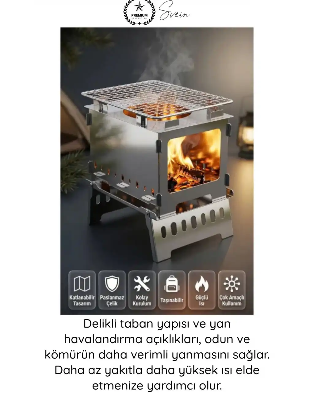 #KampOcağı Ateş Çukuru Paslanmaz Çelik Kamp Ocağı Katlanır Taşınabilir Outdoor Izgara Bushcraft Piknik Barbekü Sobası Demonte Kompakt Portatif Rüzgar Korumalı Odun Yakma Ünitesi Taşıma Çantalı