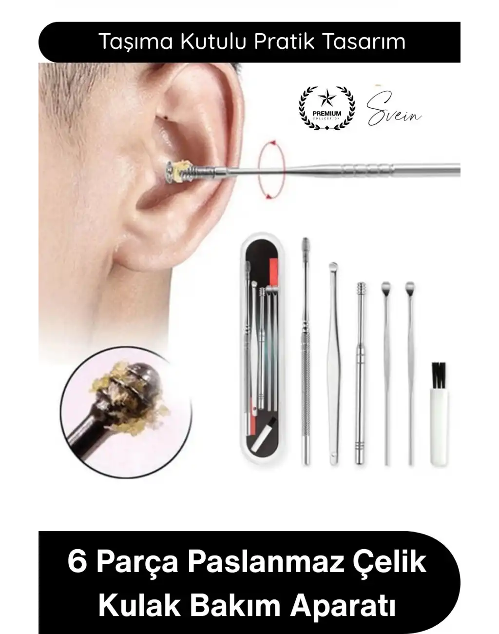 #KulakBakım Kulak Temizleyici Seti 6 Parça Paslanmaz Çelik Kulak Bakım Aparatı Metal Kir Temizleme Kiti Ergonomik Kaymaz Saplı Hijyenik Sterilize Edilebilir Taşıma Kutulu Profesyonel Kulak Kaşığı