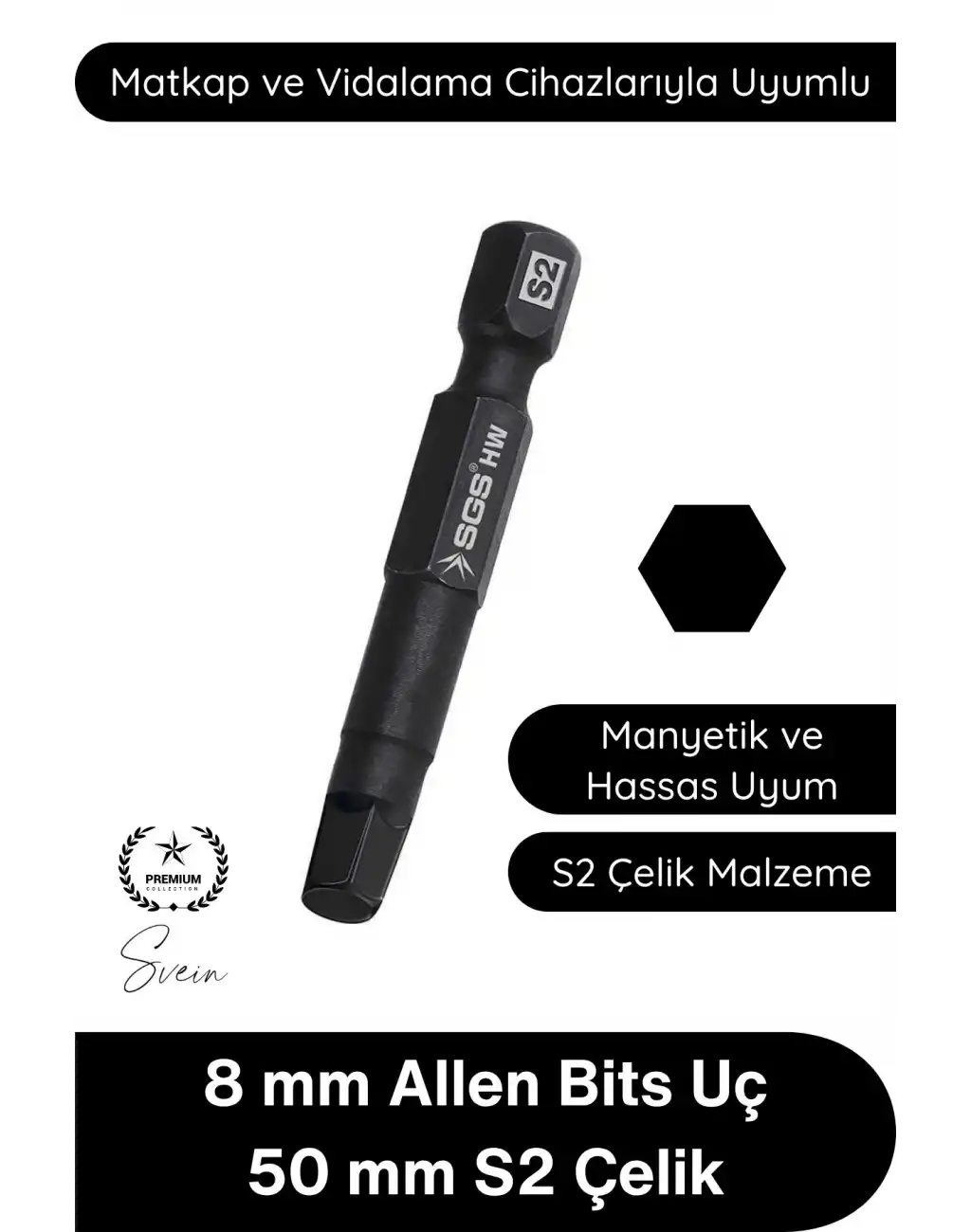 #Allen 8 mm Allen Bits Uç 7,5 cm S2 Çelik Profesyonel Alyan Tornavida Ucu Manyetik Altıgen Vida Sökme Takma Matkap Şarjlı Vidalama Uyumlu Black Pro Series Dayanıklı Hassas Uzun Ömürlü El Aleti Aparatı
