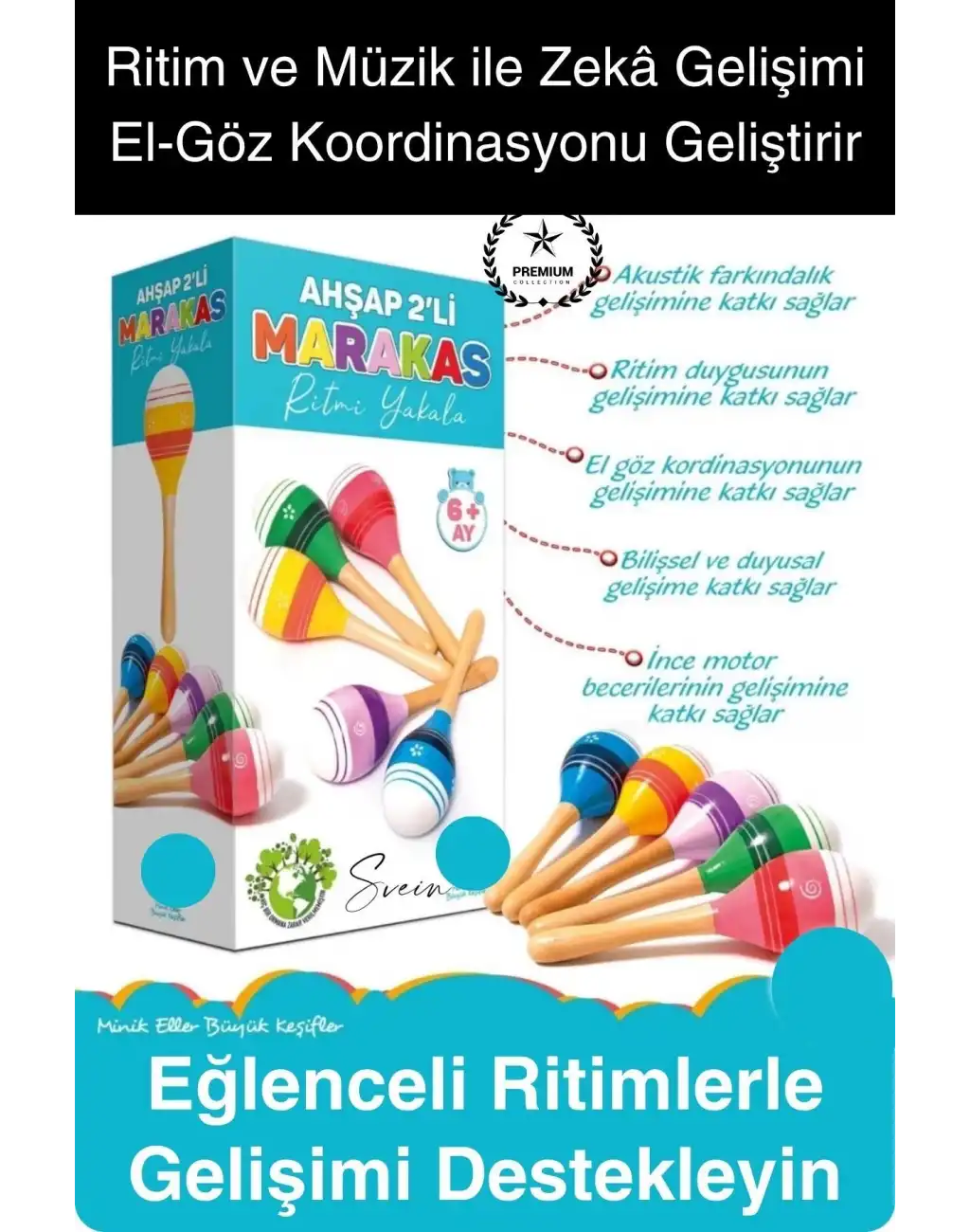Ahşap 2li Marakas Seti Ritmi Yakala Müzik Aleti Çocuk Bebek Sesli Çın Çın Davul Çıngırak Vurmalı