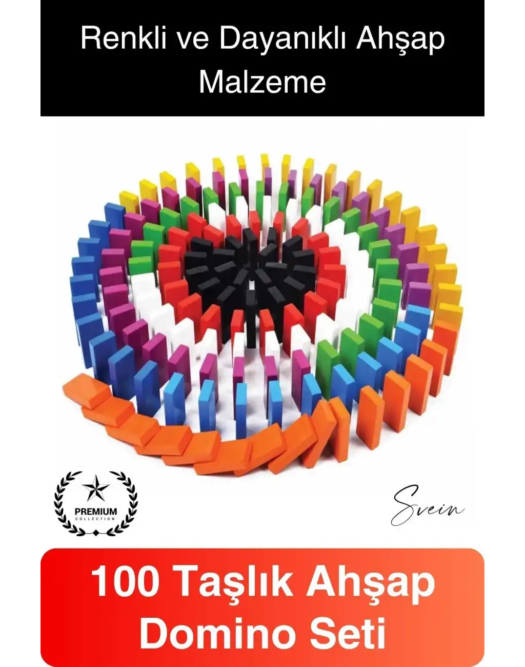 Ahşap Domino Taşları 100 Parça Renkli Motor Beceri Anasınıfı Okul Öncesi Eğitim Eğlenceli Oyun Seti