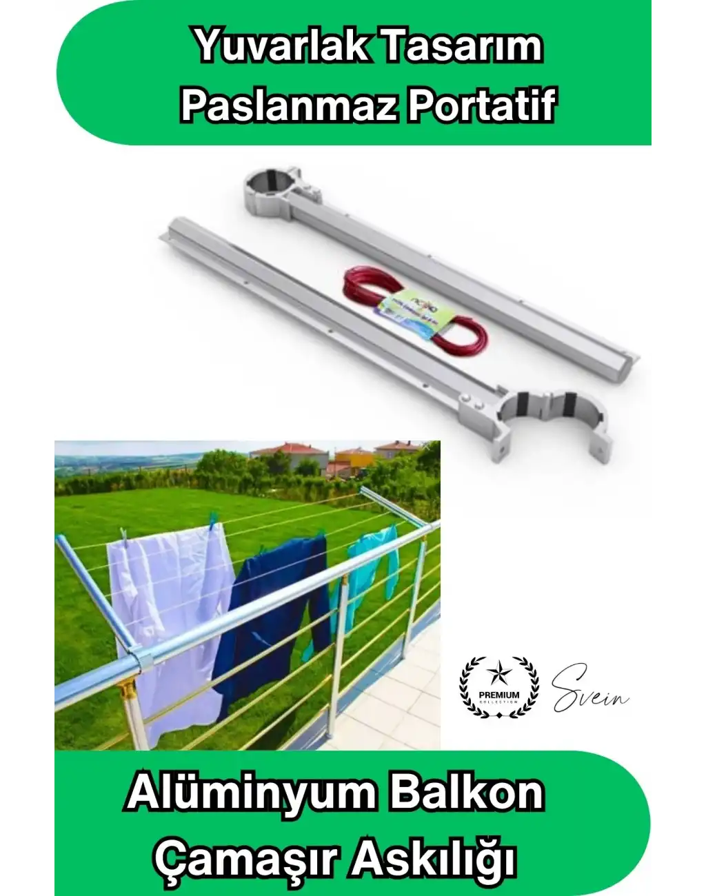#ÇamaşırAskı Alüminyum Balkon Çamaşır Askılığı Takılabilir Küpeşte Kurutmalık Yuvarlak Boru Uyumlu Paslanmaz Metalik Hafif Dayanıklı 15 Kg Kapasiteli Pratik Montajlı İpli Ev Dış Mekan Askısı